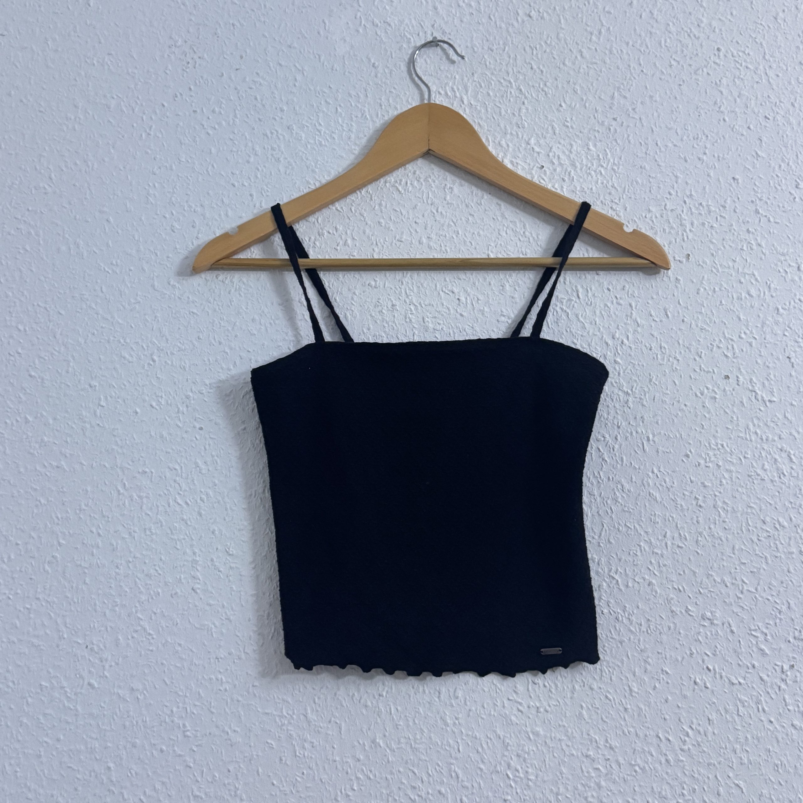 Hollister Black Textured Crop Top Double Spaghetti Strap XS 2496