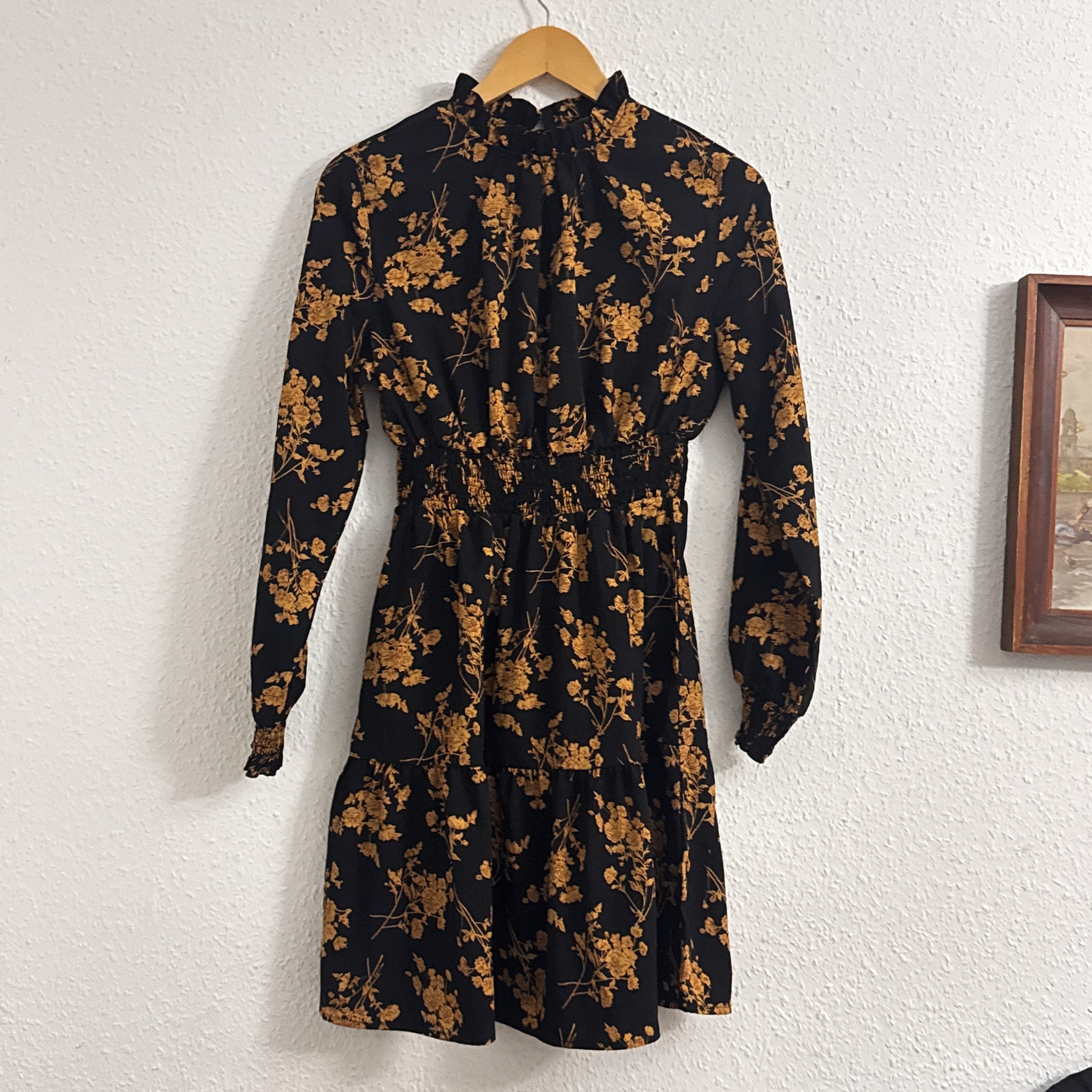 Black & Mustard floral long Sleeve Dress 2500