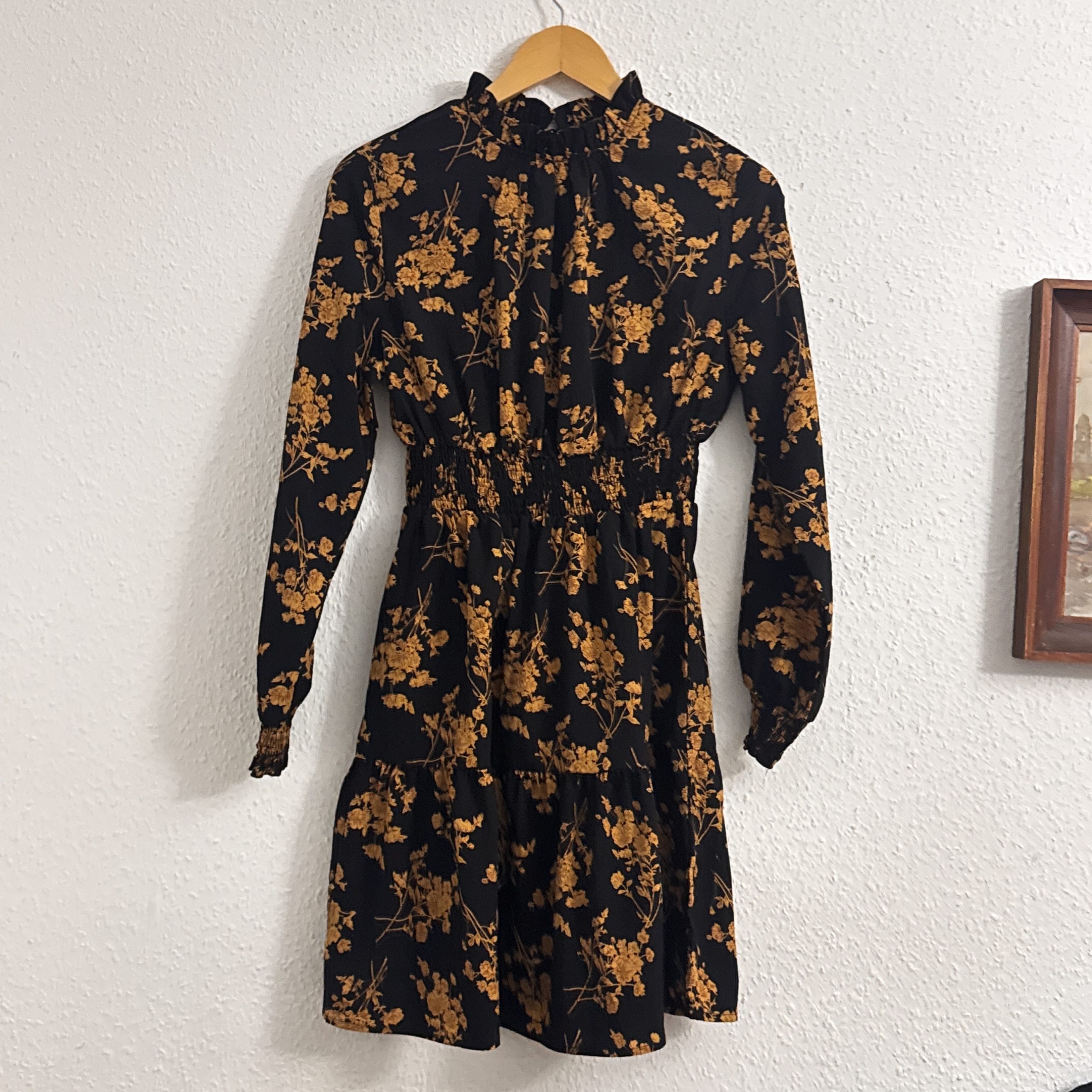 Black & Mustard floral long Sleeve Dress 2500 image 2