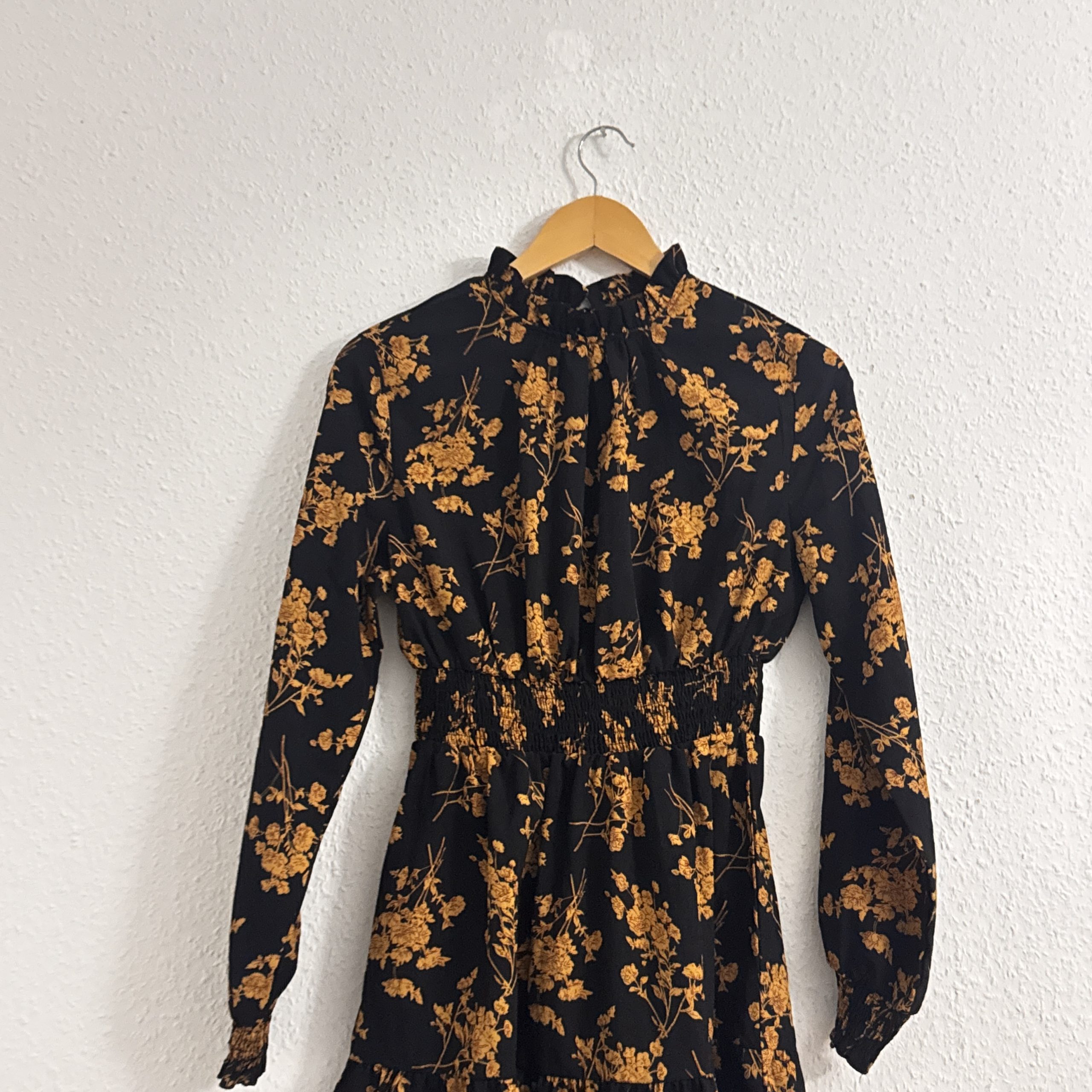 Black & Mustard floral long Sleeve Dress 2500 image 3