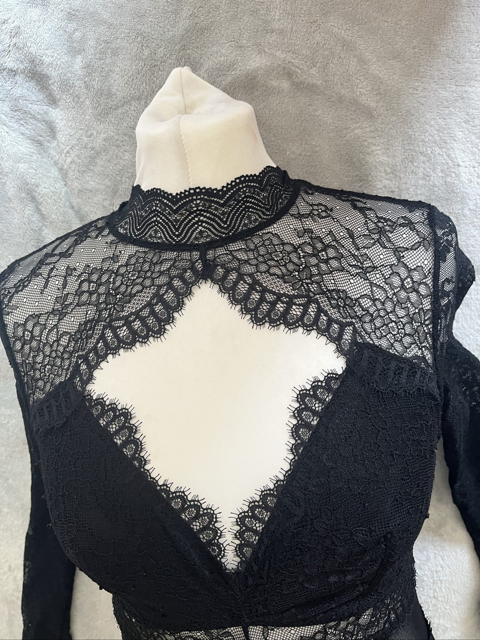 Primark Black Lace Sheer Mesh Bodysuit Long Sleeve Size Small image 2
