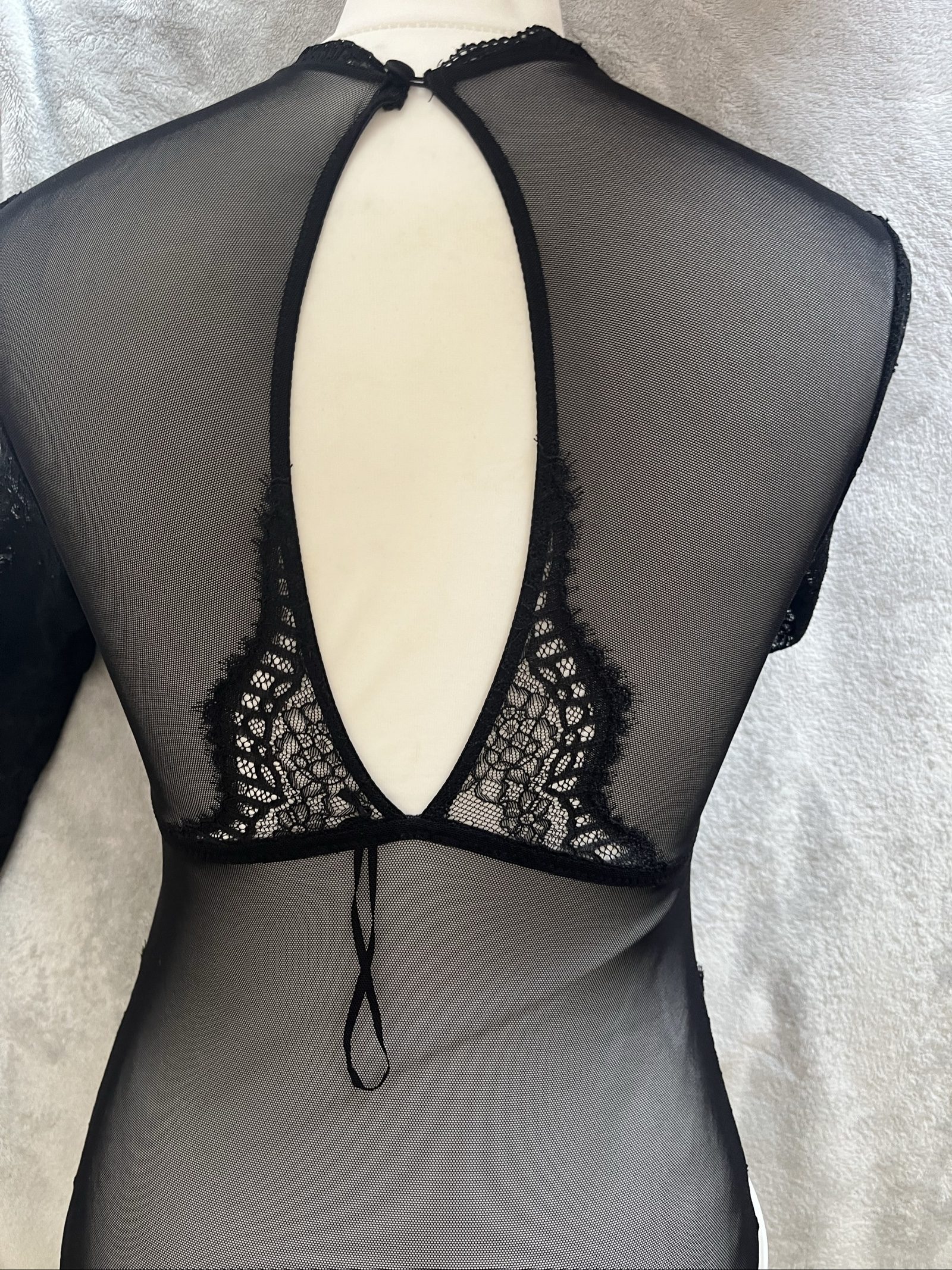 Primark Black Lace Sheer Mesh Bodysuit Long Sleeve Size Small image 6