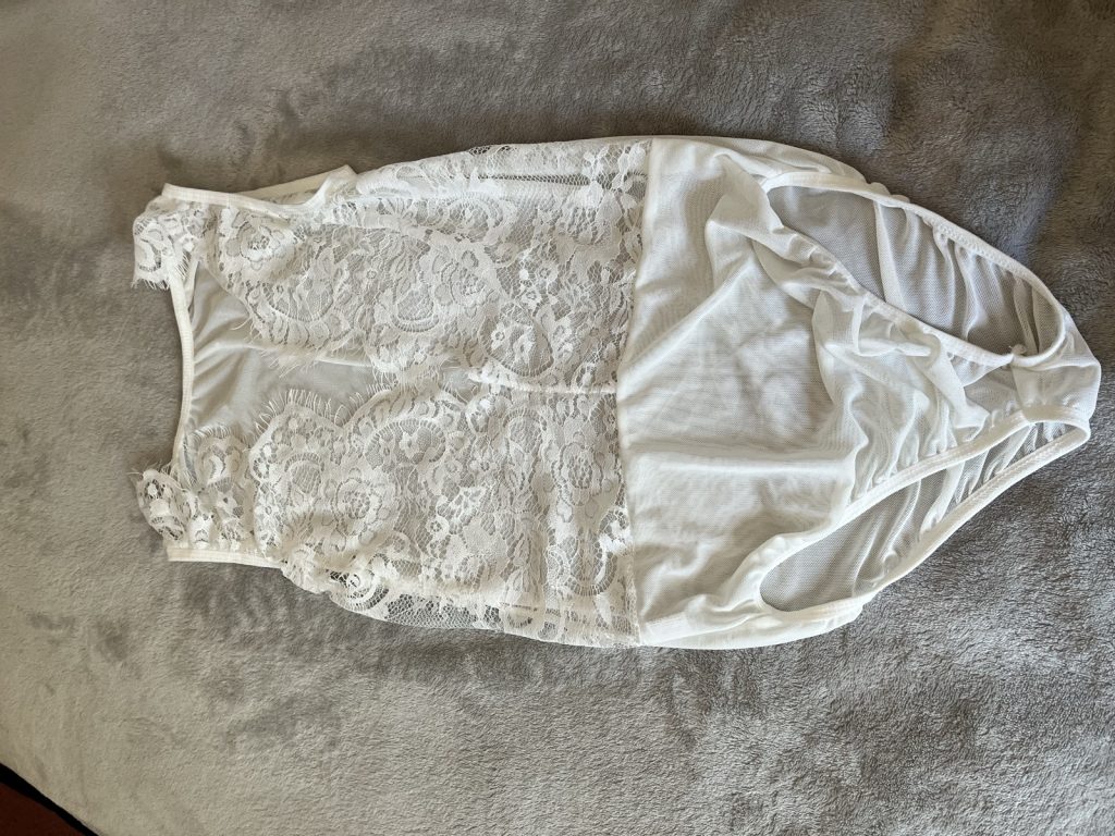 White Lace Bodysuit 65% Cotton & 35% Polyester Small Sheer Mesh