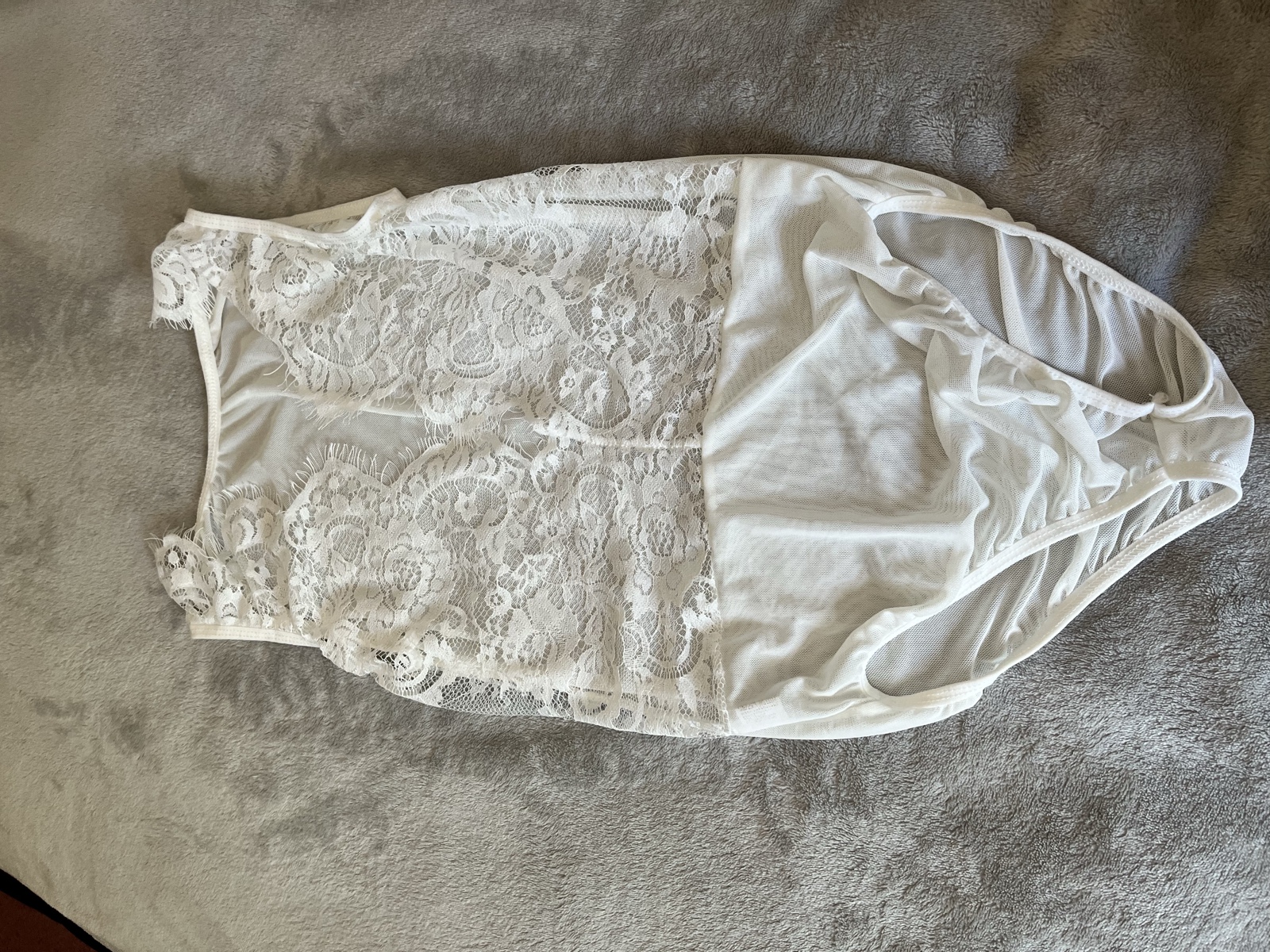 White Lace Bodysuit 65% Cotton & 35% Polyester Small Sheer Mesh