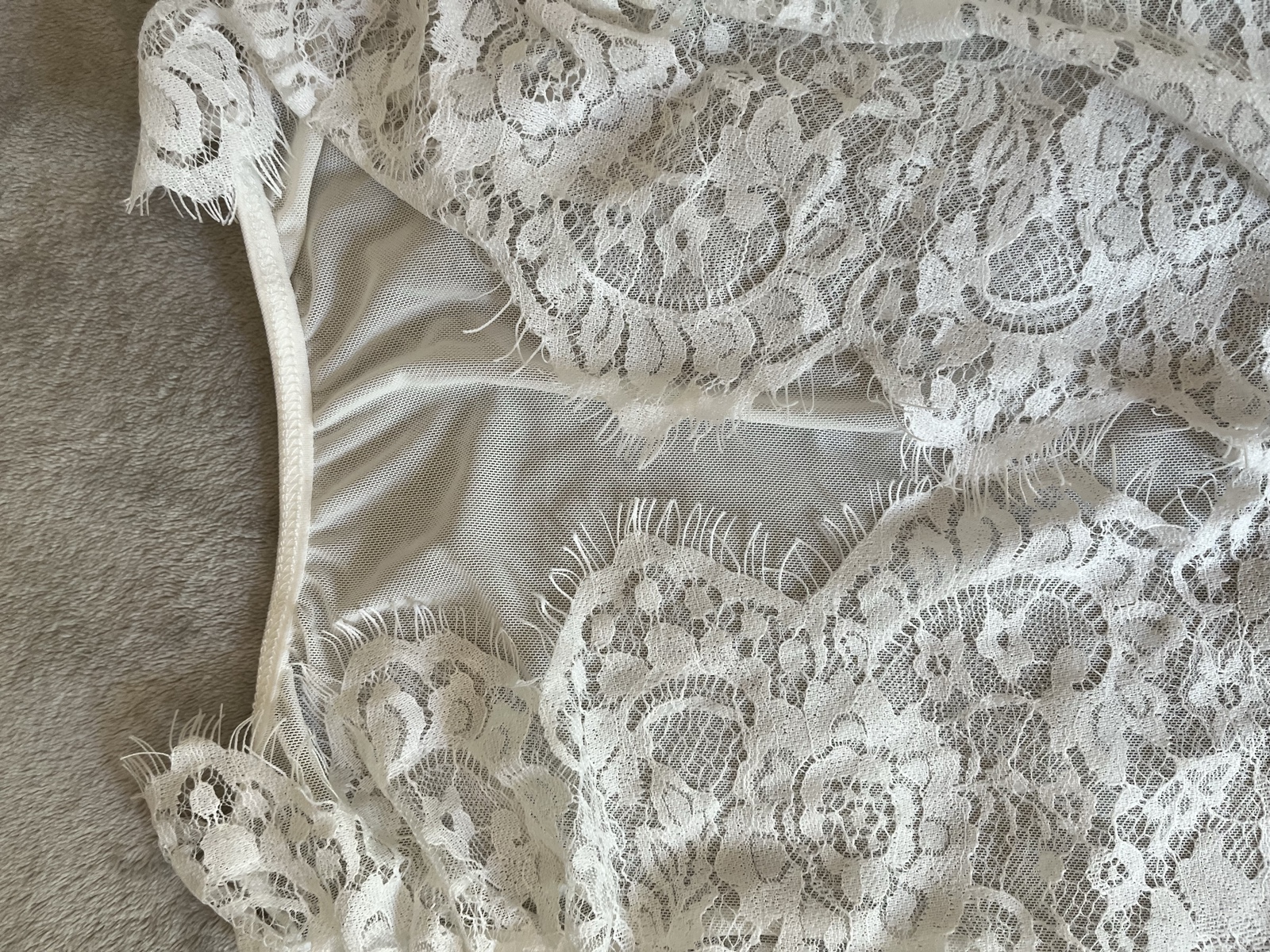 White Lace Bodysuit 65% Cotton & 35% Polyester Small Sheer Mesh image 2