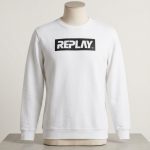 Replay White Sweatshirt XL Logo Print Fleece Lined