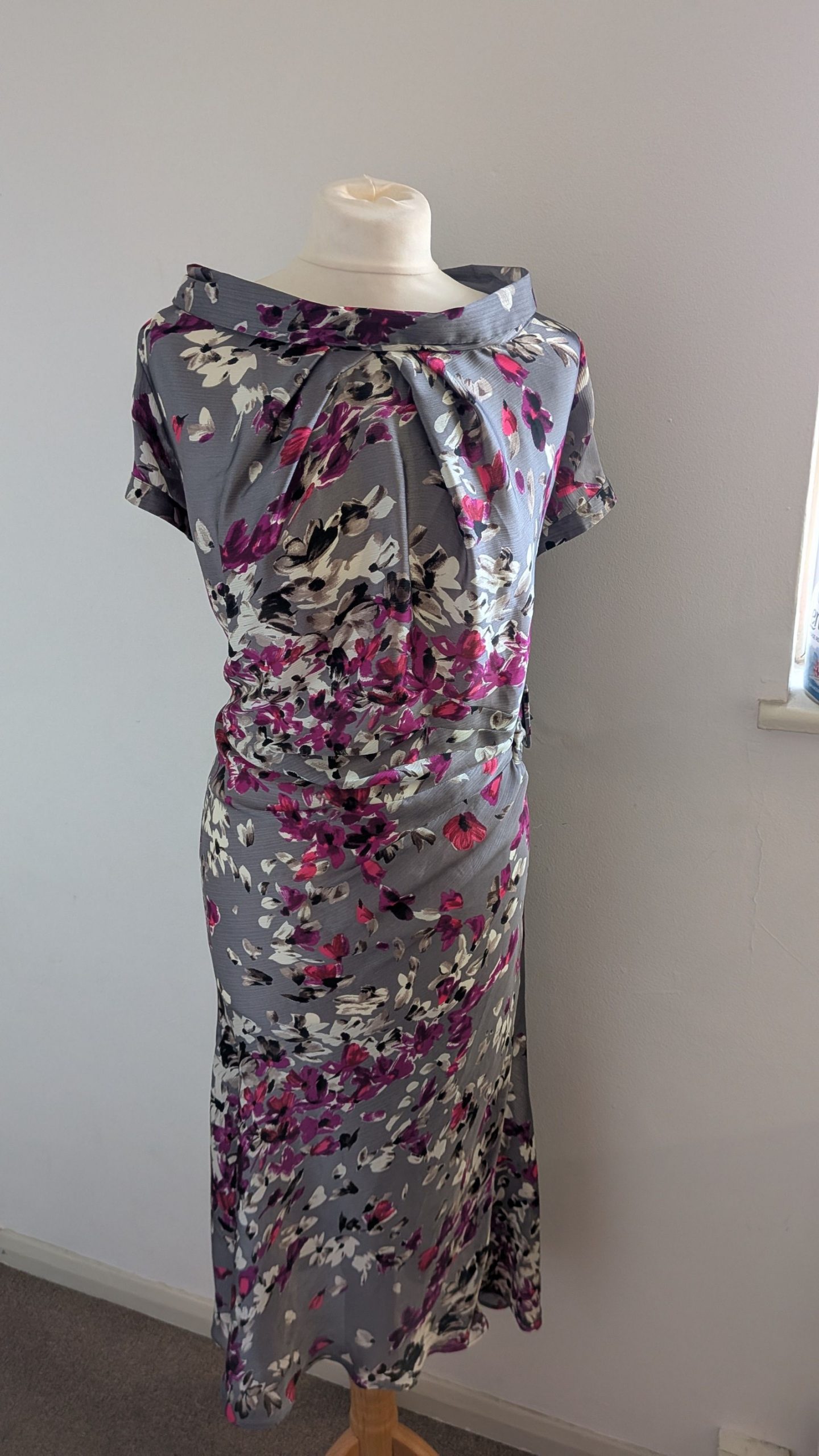 Chesca Grey & Pink Floral Dress UK 22