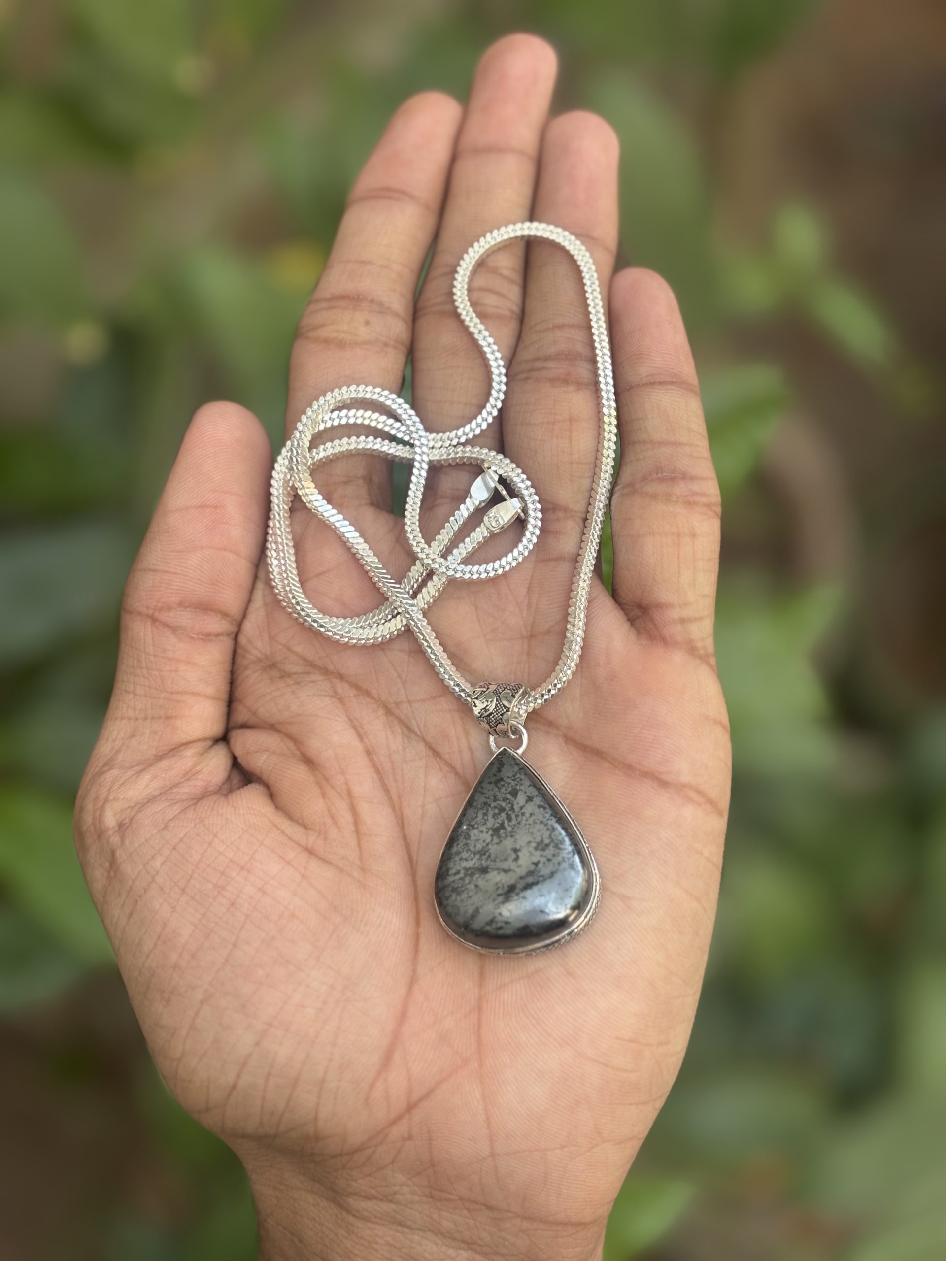 Hematite Drop Shape Pendant with Chain – Certified Natural Stone Necklace for Men & Women image 2
