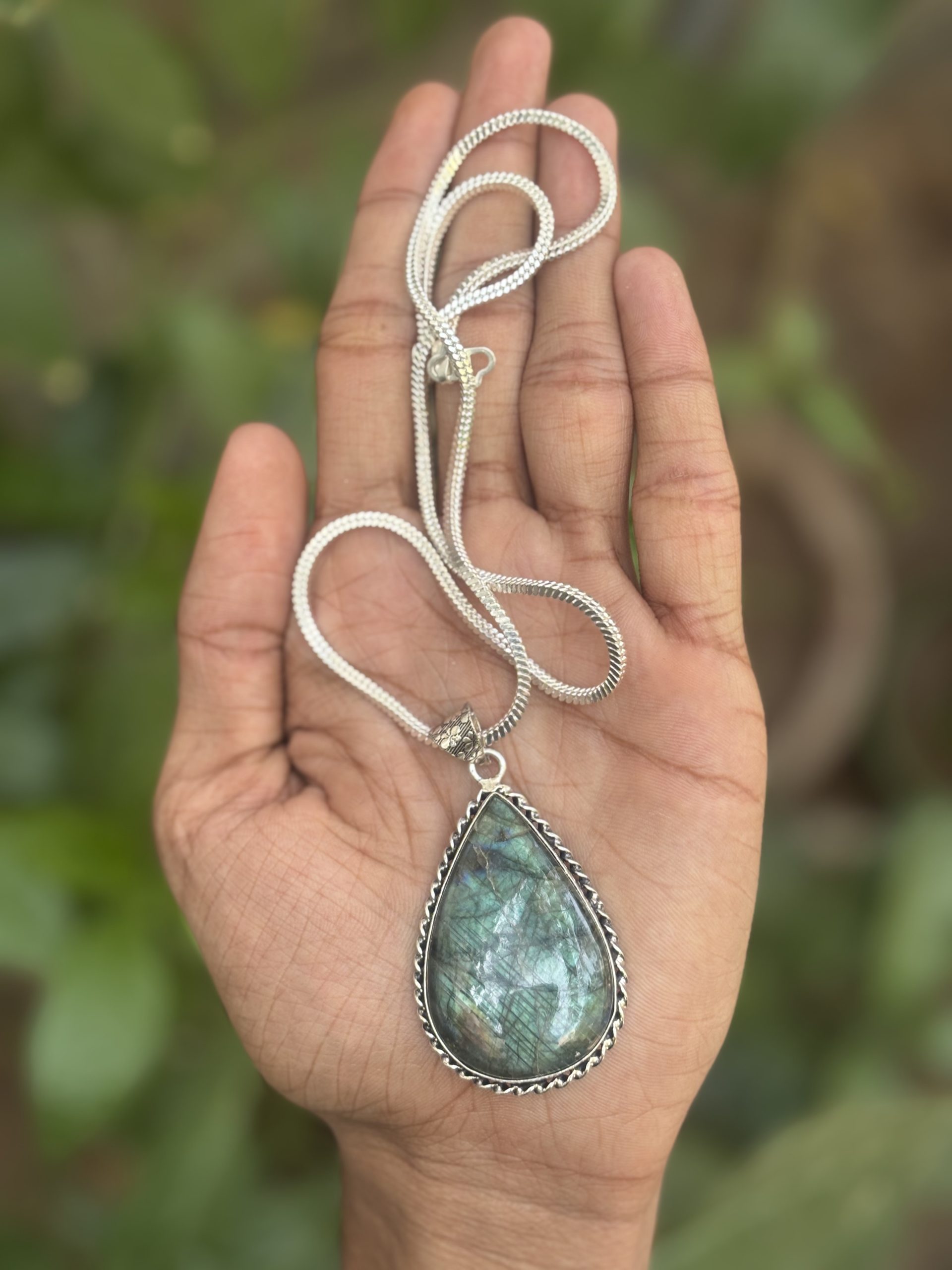 Labradorite Drop Shape Pendant with Chain – Certified Natural Stone Crystal Necklace image 2