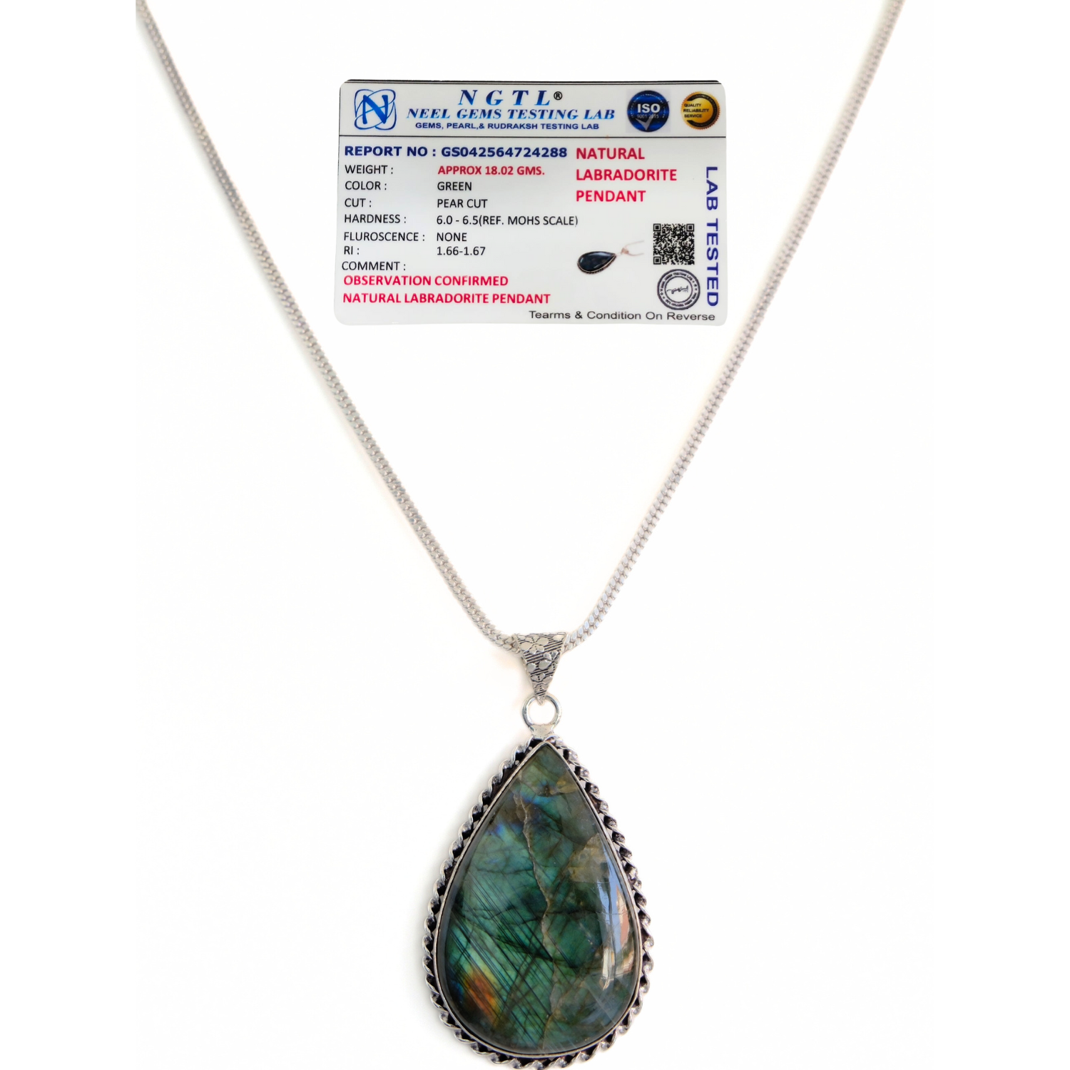 Labradorite Drop Shape Pendant with Chain – Certified Natural Stone Crystal Necklace image 3