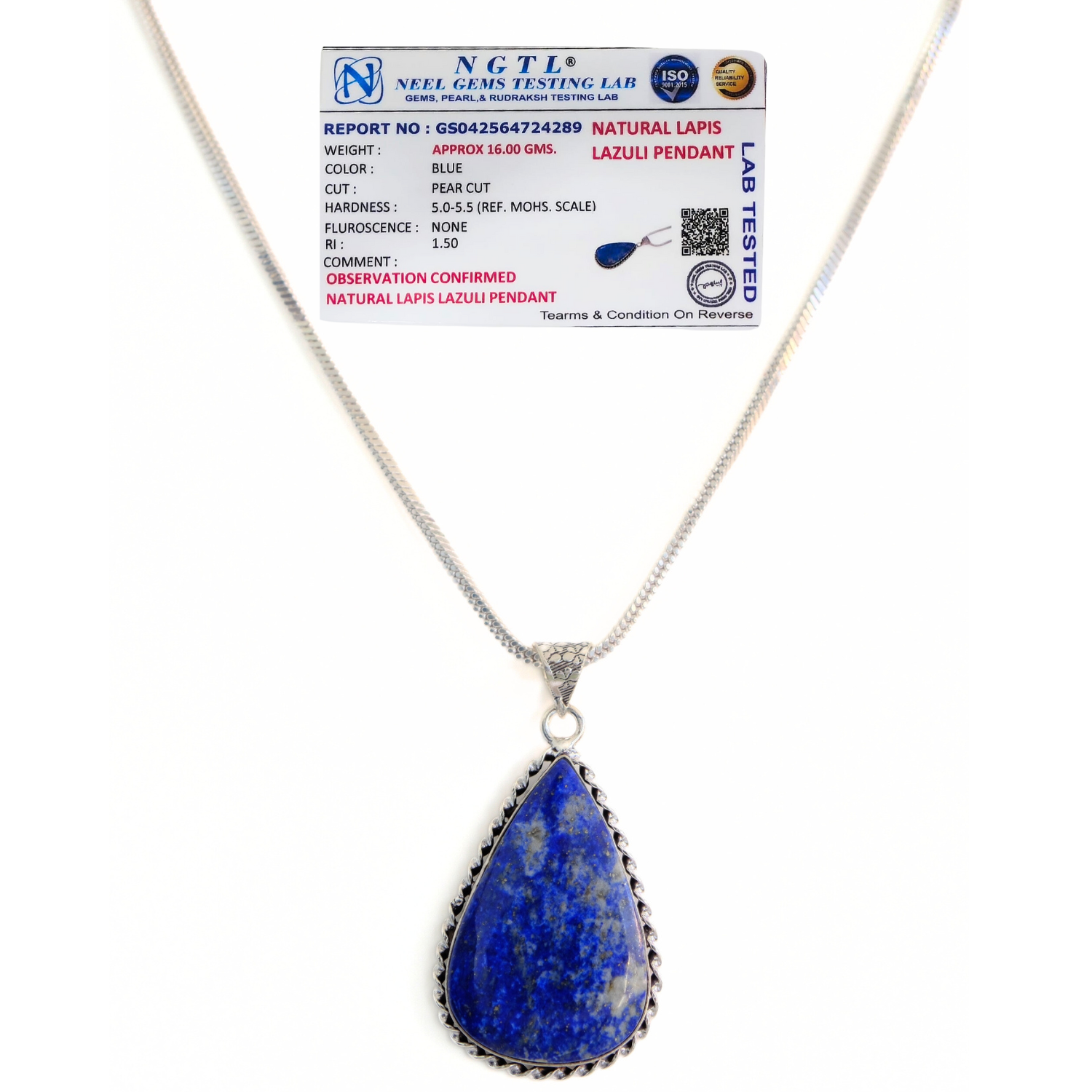 Lapis Lazuli Healing Crystal Pendant with Chain – Natural Certified Stone Necklace for Men & Women image 3
