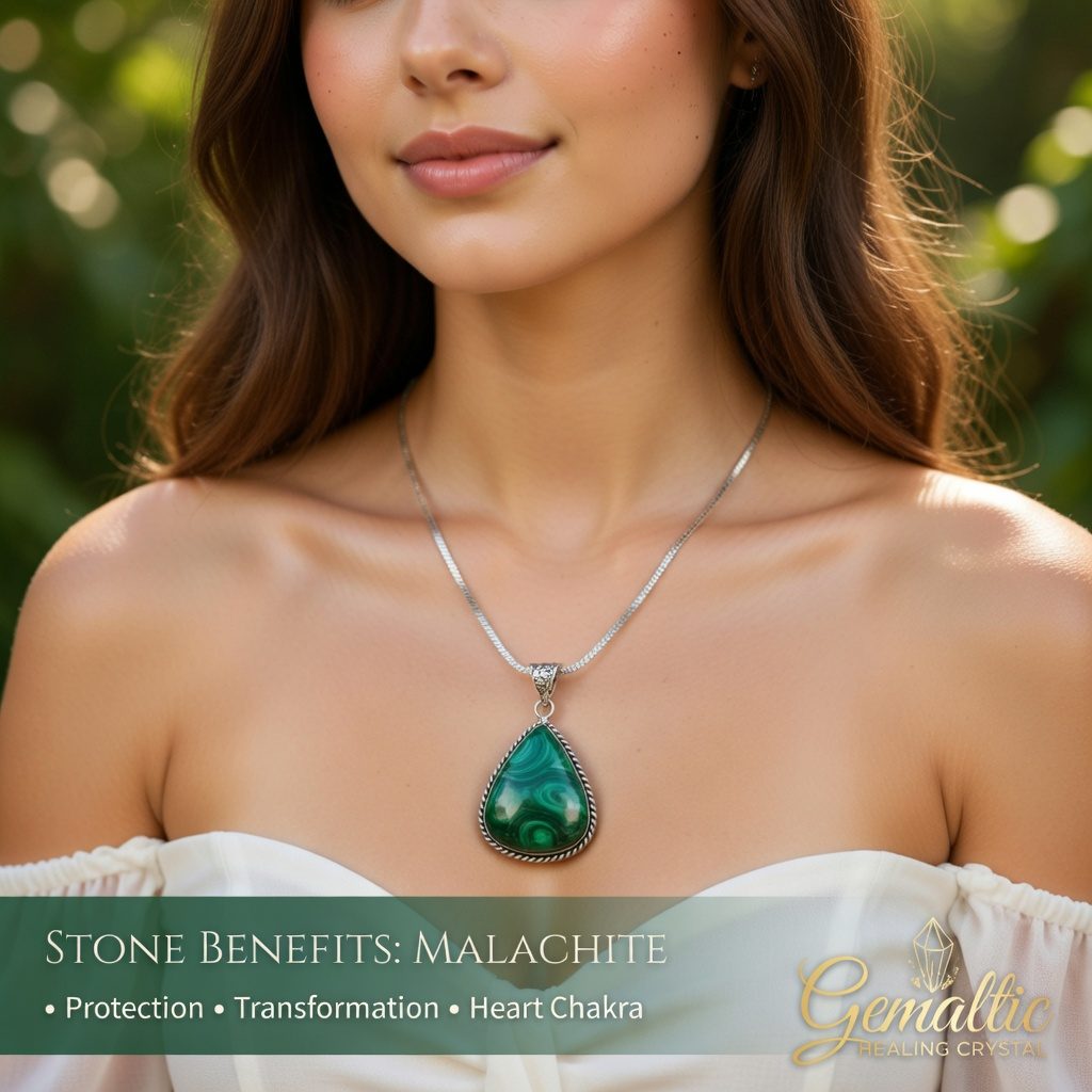 Malachite Drop Shape Pendant with Chain – Certified Natural Stone Crystal Necklace