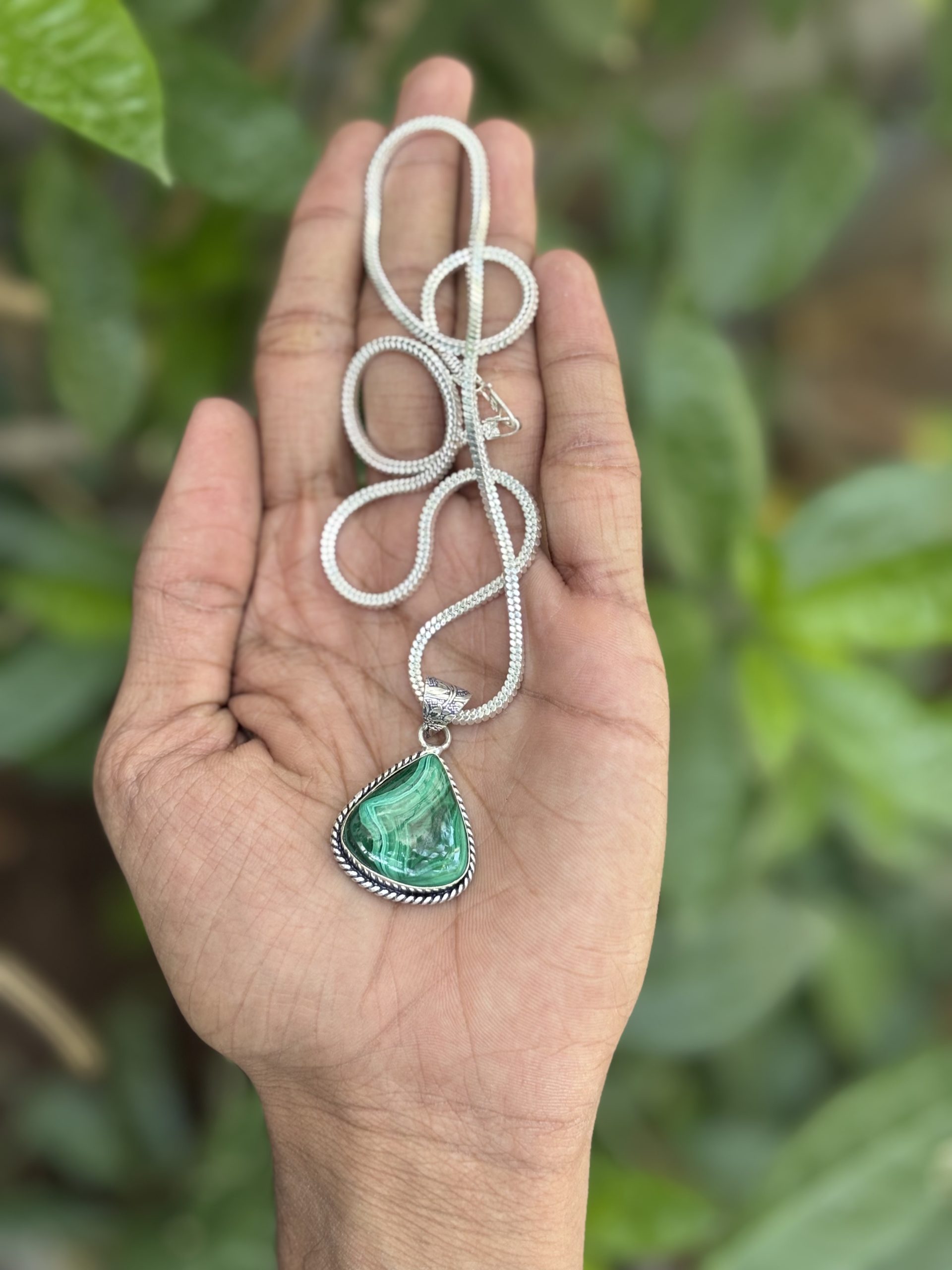 Malachite Drop Shape Pendant with Chain – Certified Natural Stone Crystal Necklace image 2