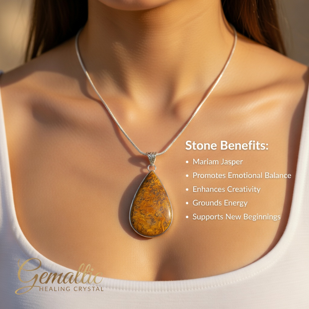 Miriam Jasper Drop Shape Pendant with Chain – Certified Natural Stone Crystal Necklace