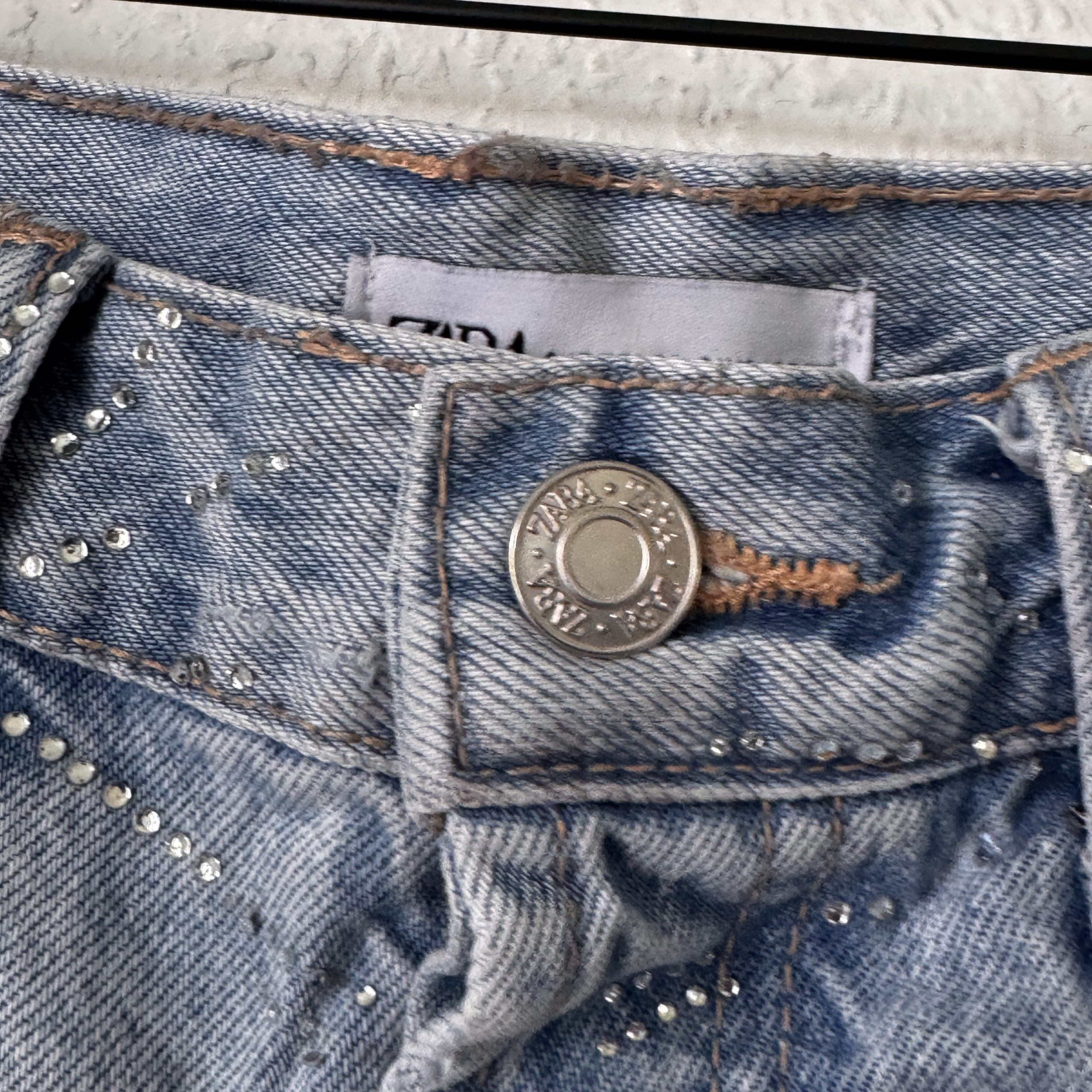 Zara Light Blue Studded Denim Shorts UK 8 2517 image 3