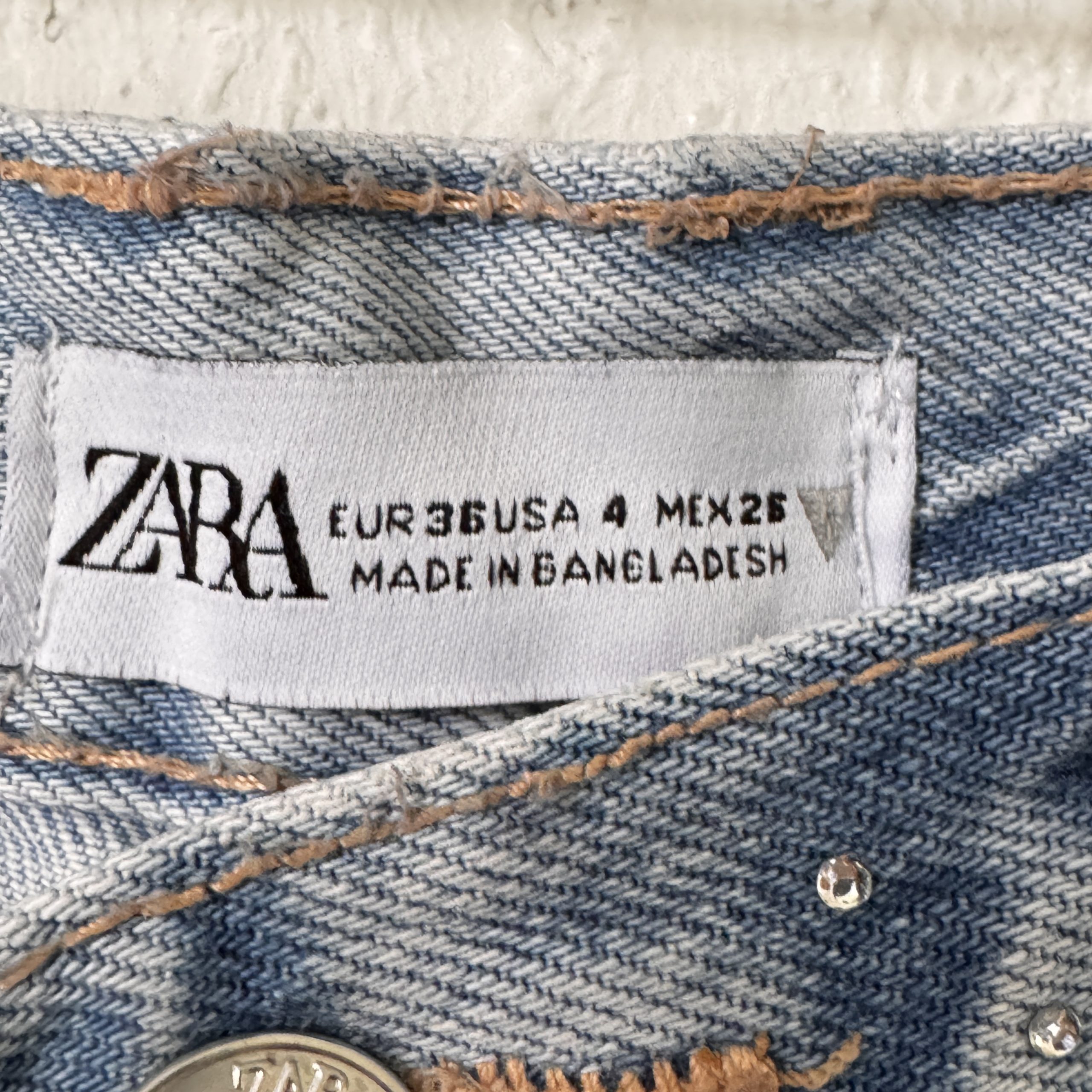 Zara Light Blue Studded Denim Shorts UK 8 2517 image 4