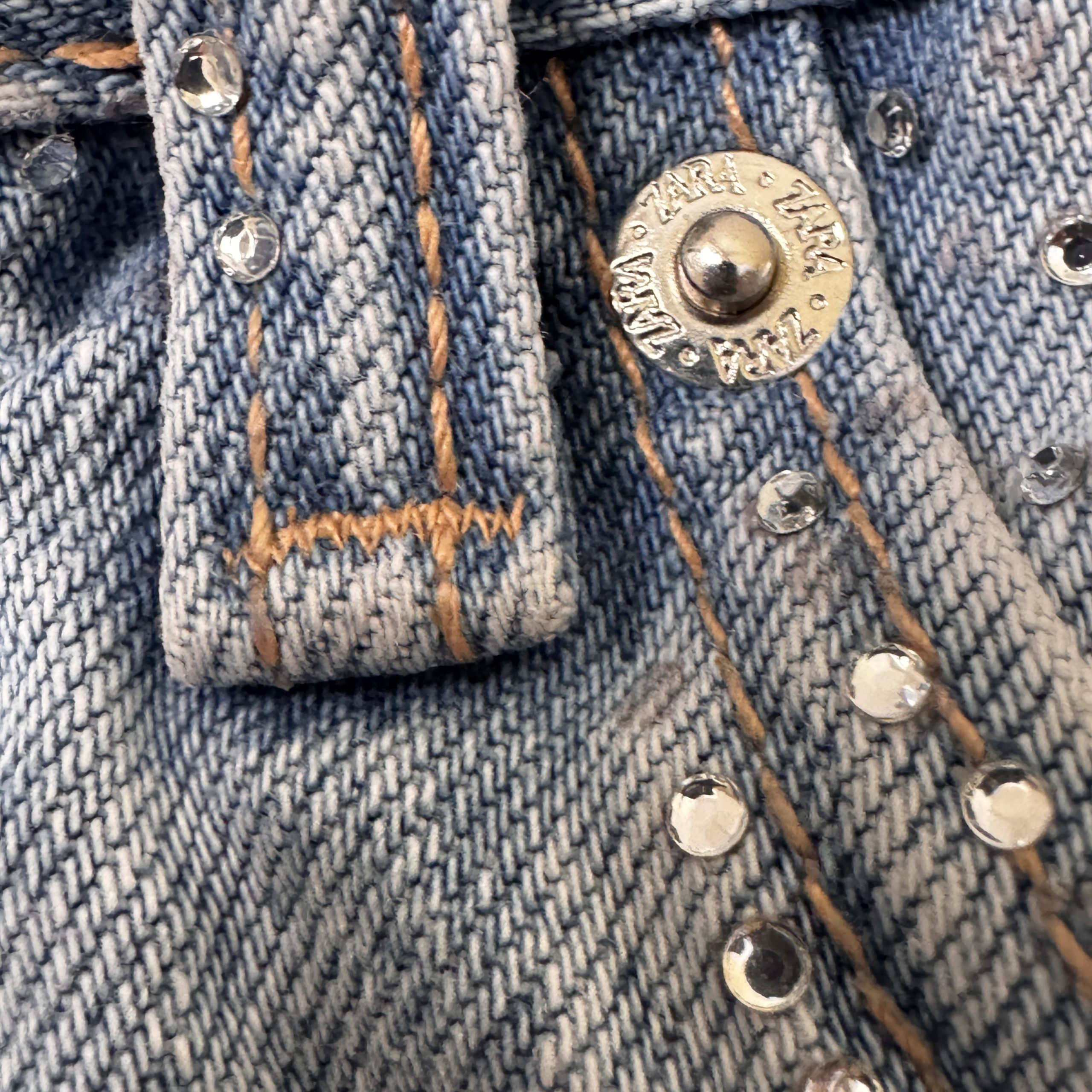 Zara Light Blue Studded Denim Shorts UK 8 2517 image 5