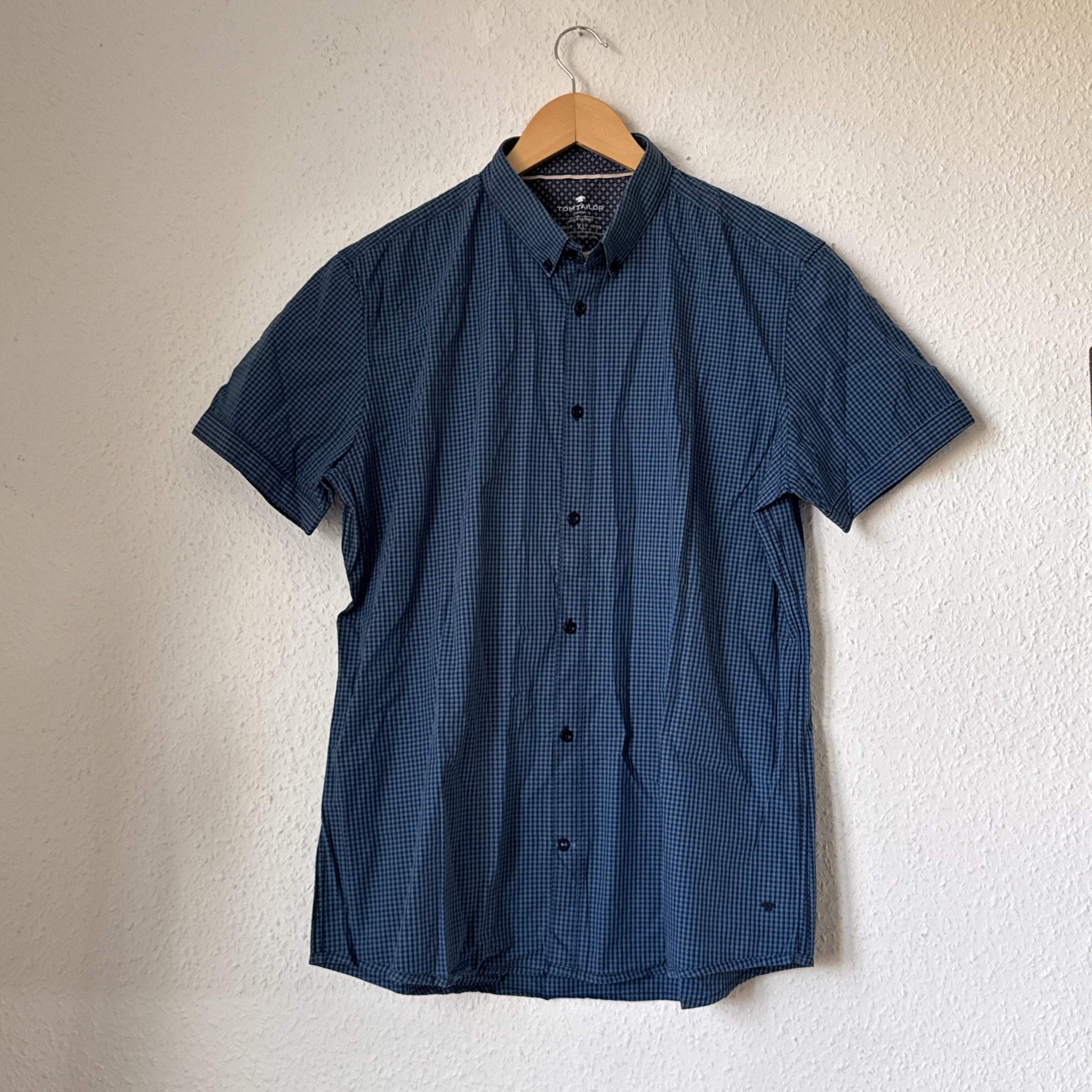 Tom Tailor Blue Checked Fitted Shirt XL Made in Indonesia 2523