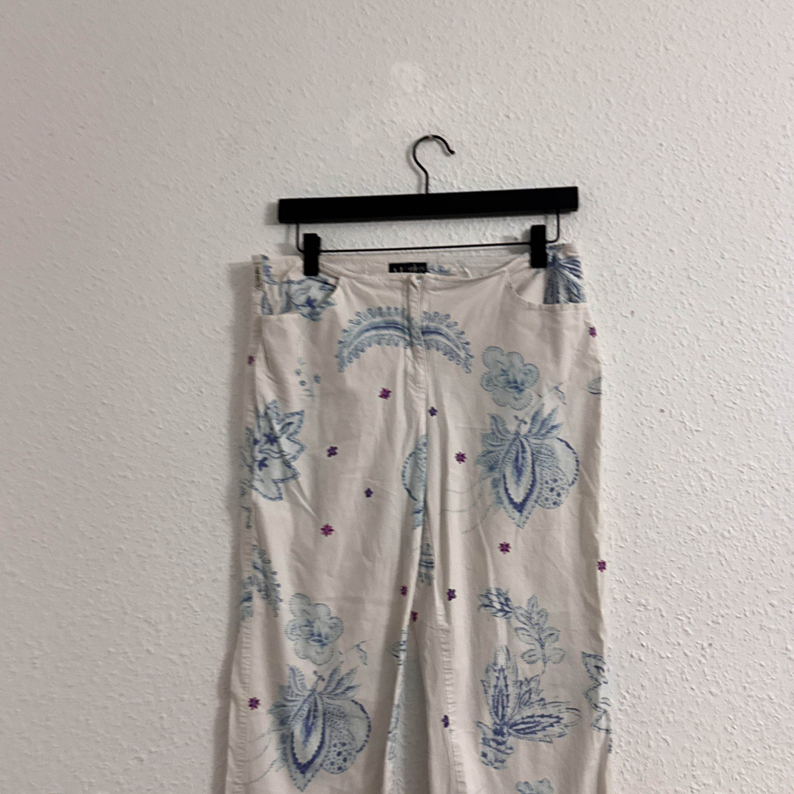 Etam White Blue Floral Print Straight Leg Trousers Size L 2535 image 3