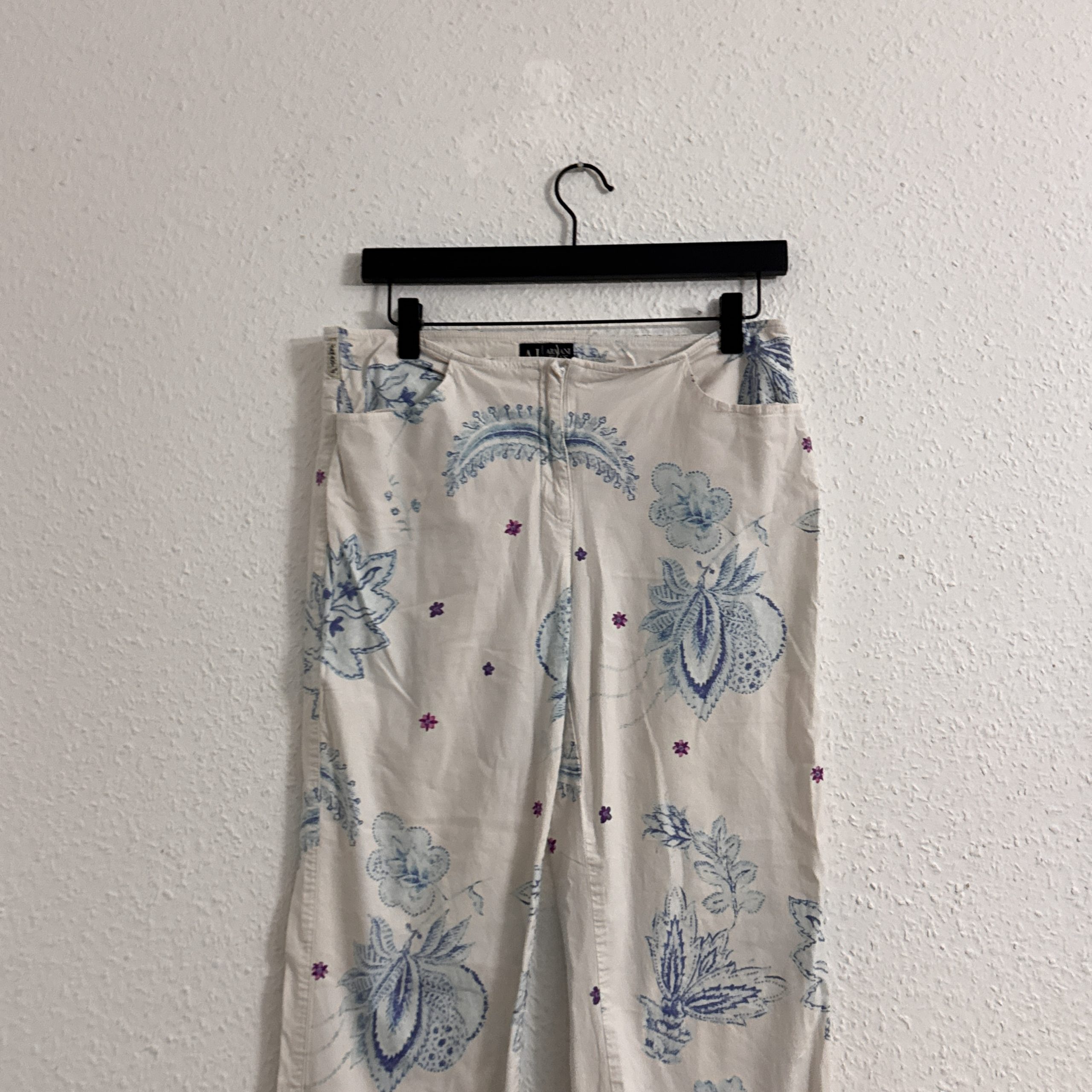 Etam White Blue Floral Print Straight Leg Trousers Size L 2535 image 4