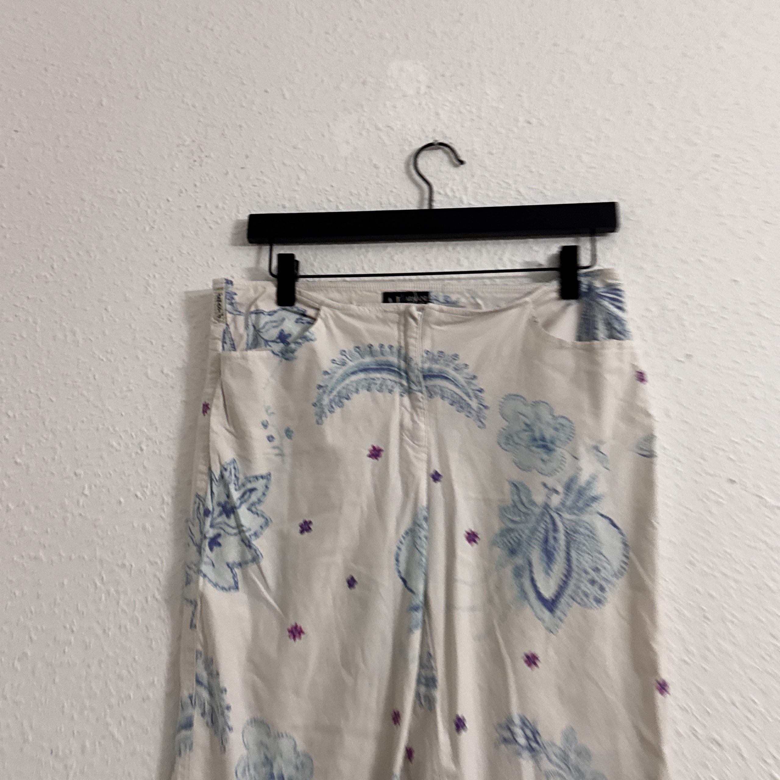 Etam White Blue Floral Print Straight Leg Trousers Size L 2535 image 5