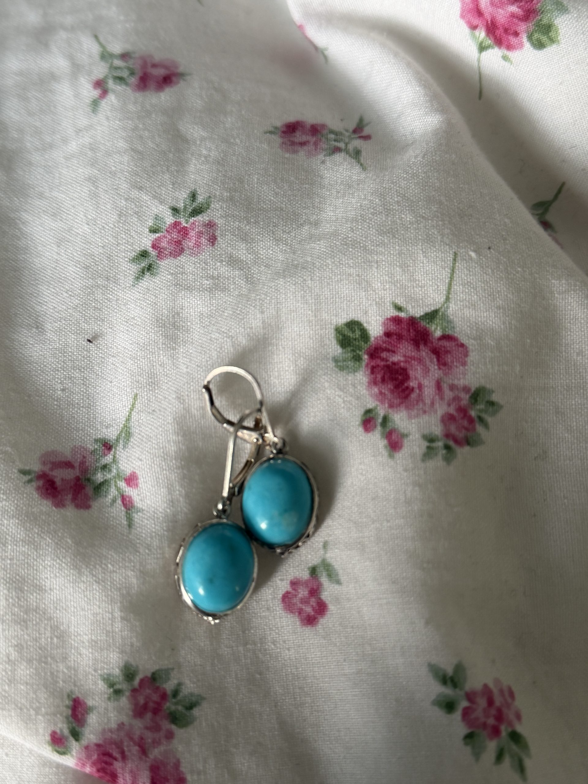 925 Silver Blue Turquoise Oval Drop Earrings J42-Jewel