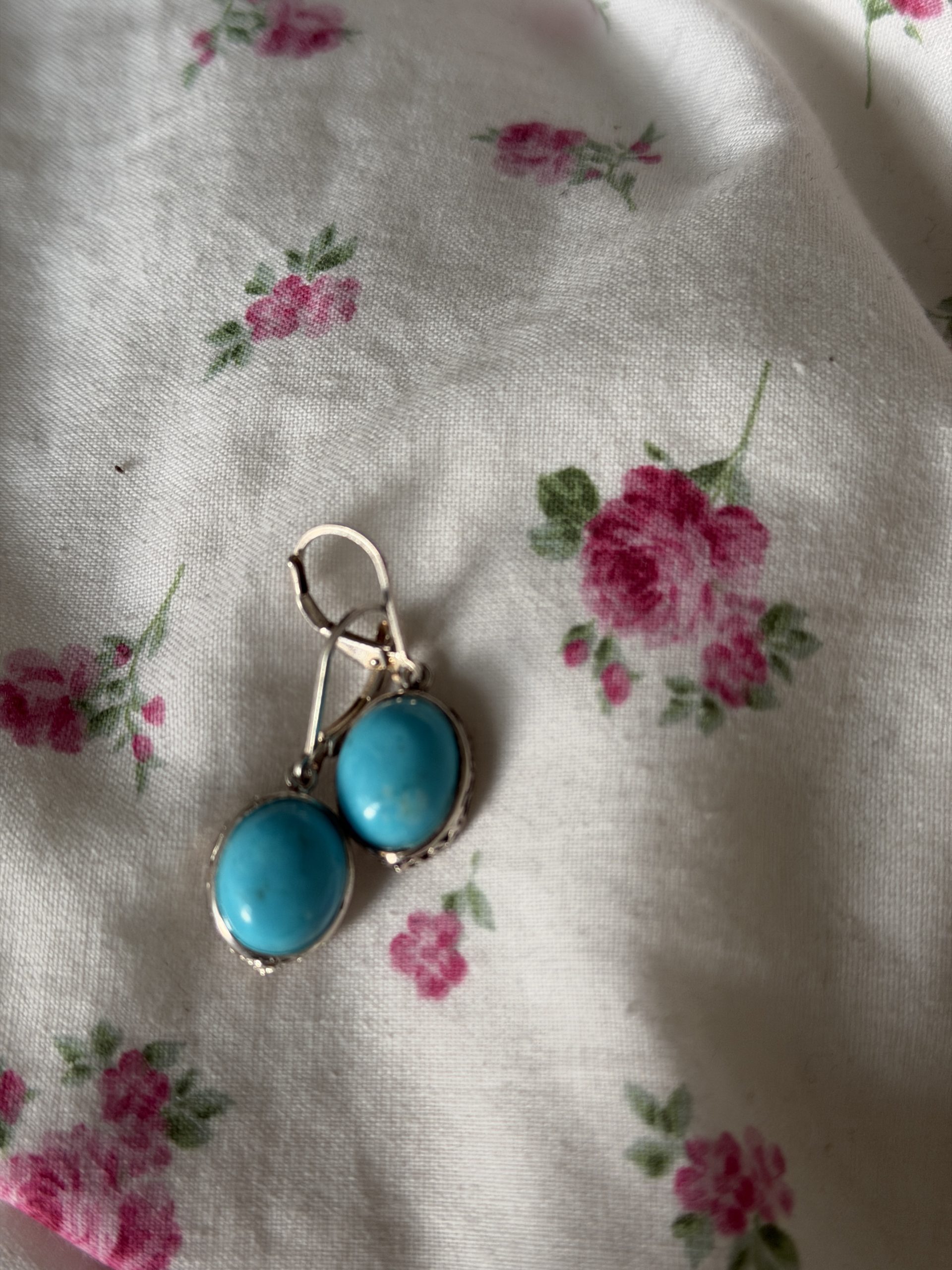 925 Silver Blue Turquoise Oval Drop Earrings J42-Jewel image 2