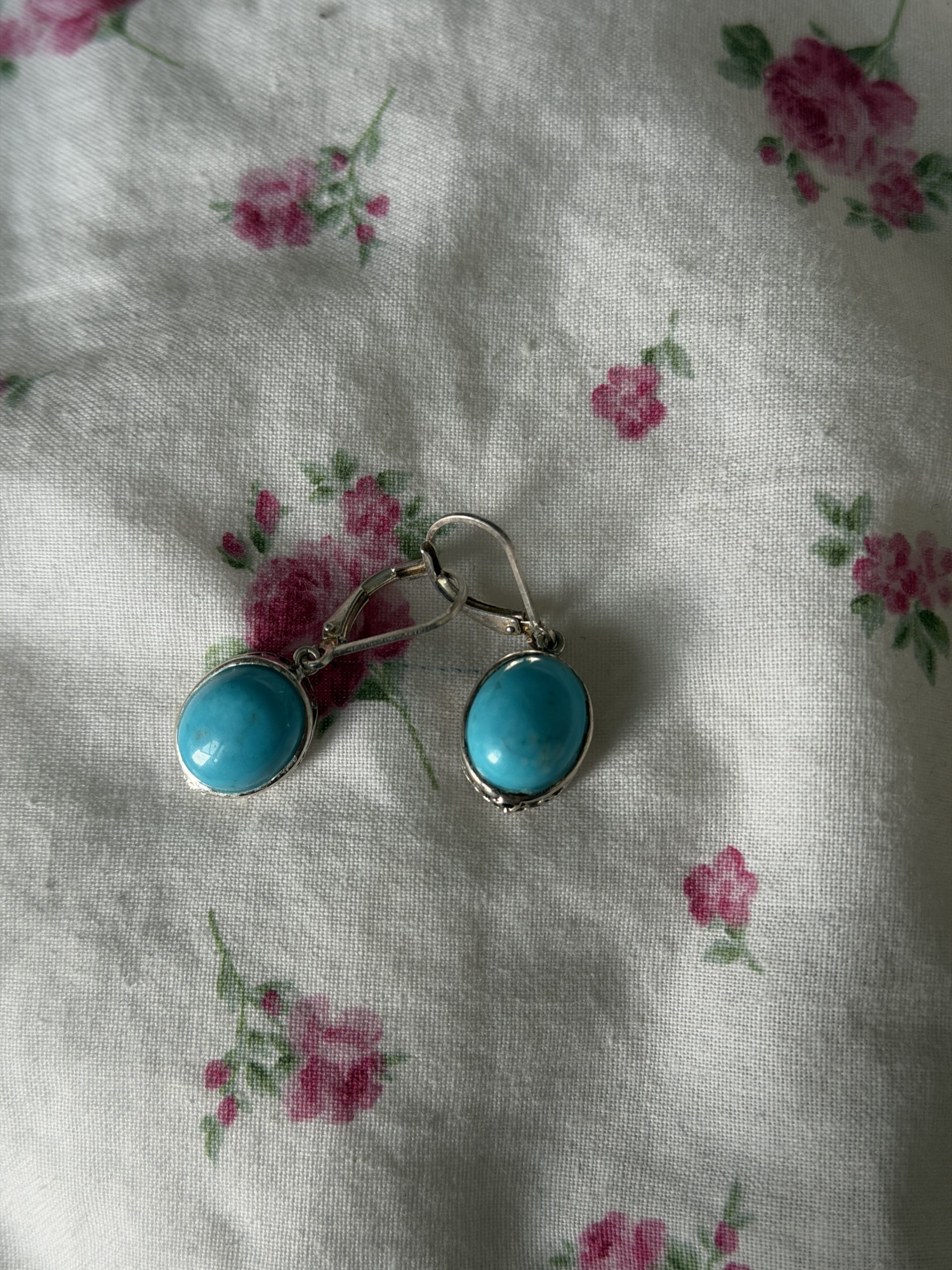 925 Silver Blue Turquoise Oval Drop Earrings J42-Jewel image 3