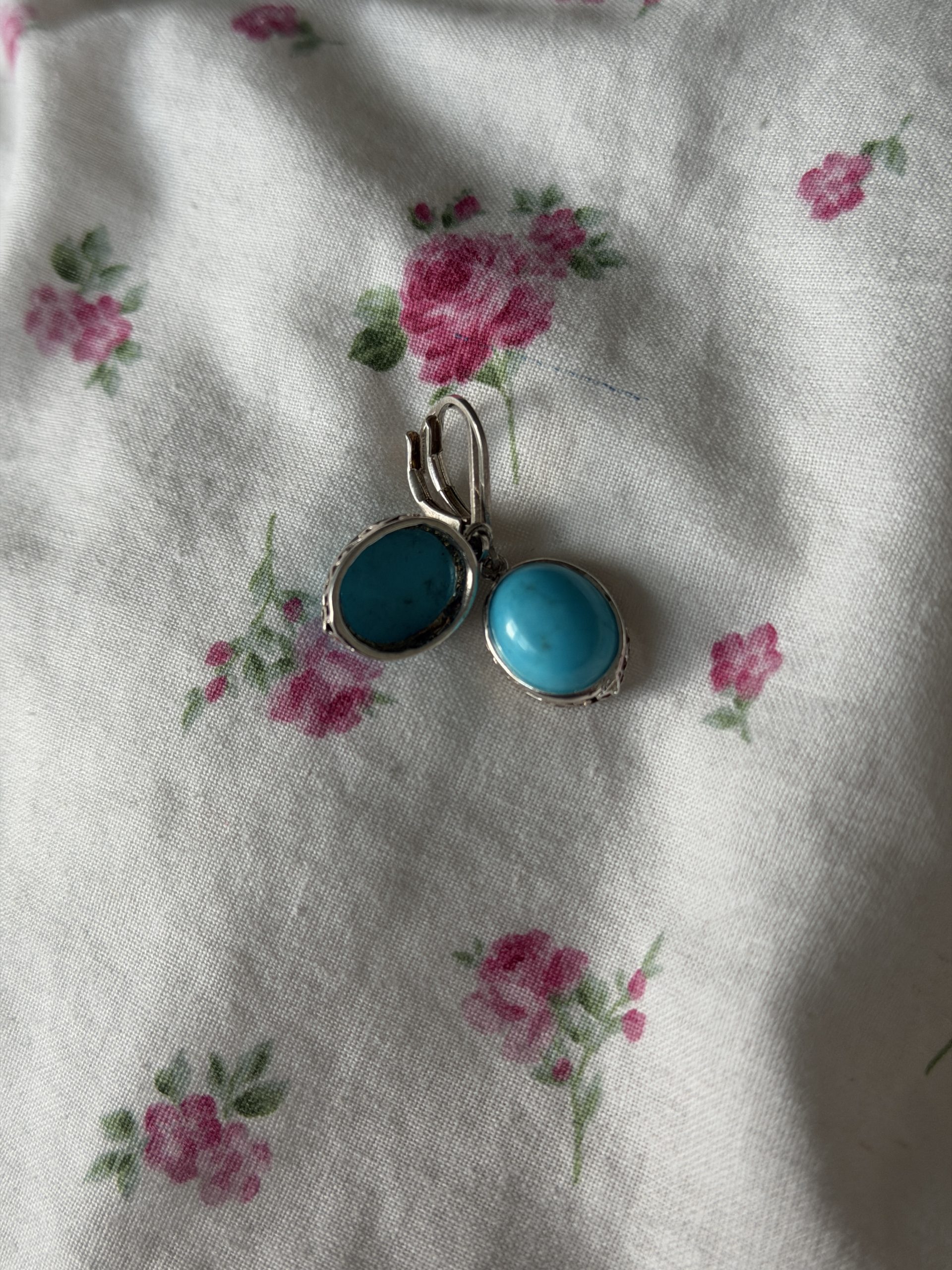 925 Silver Blue Turquoise Oval Drop Earrings J42-Jewel image 4