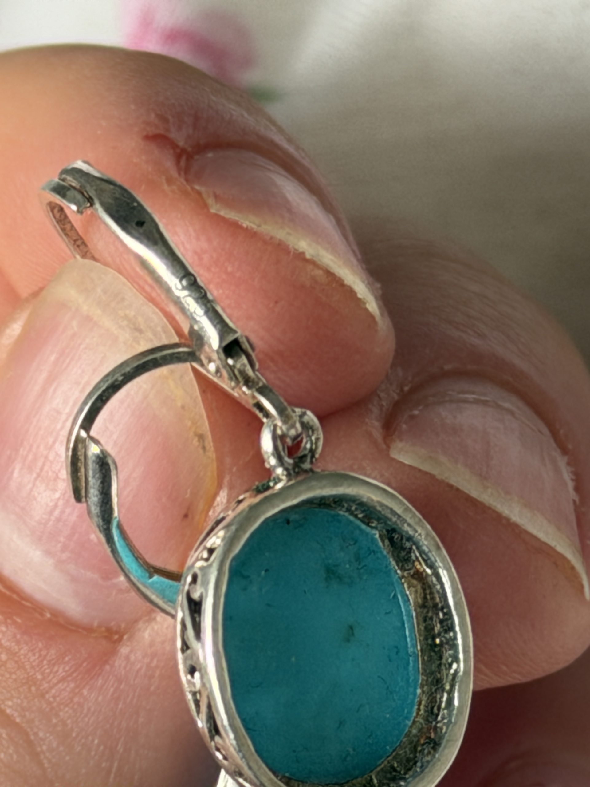 925 Silver Blue Turquoise Oval Drop Earrings J42-Jewel image 5