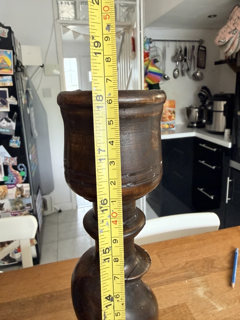 Vintage Brown Wood Carved Spiral Barleytwist Candlesticks Pair 18inches tall image 7