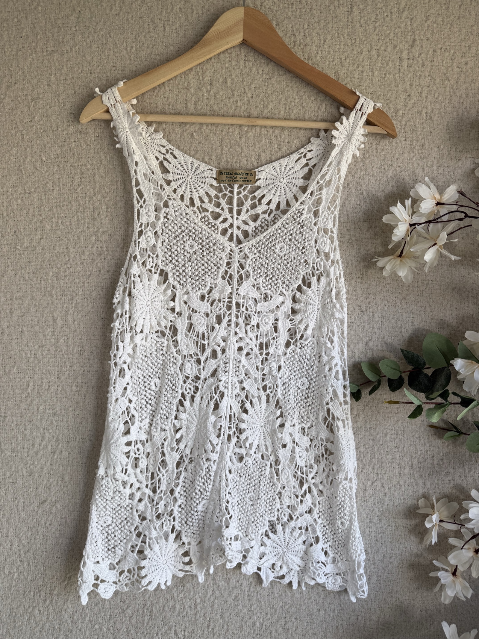 Natural Collection White Crochet Lace Sleeveless Top Medium Boho Summer Chic