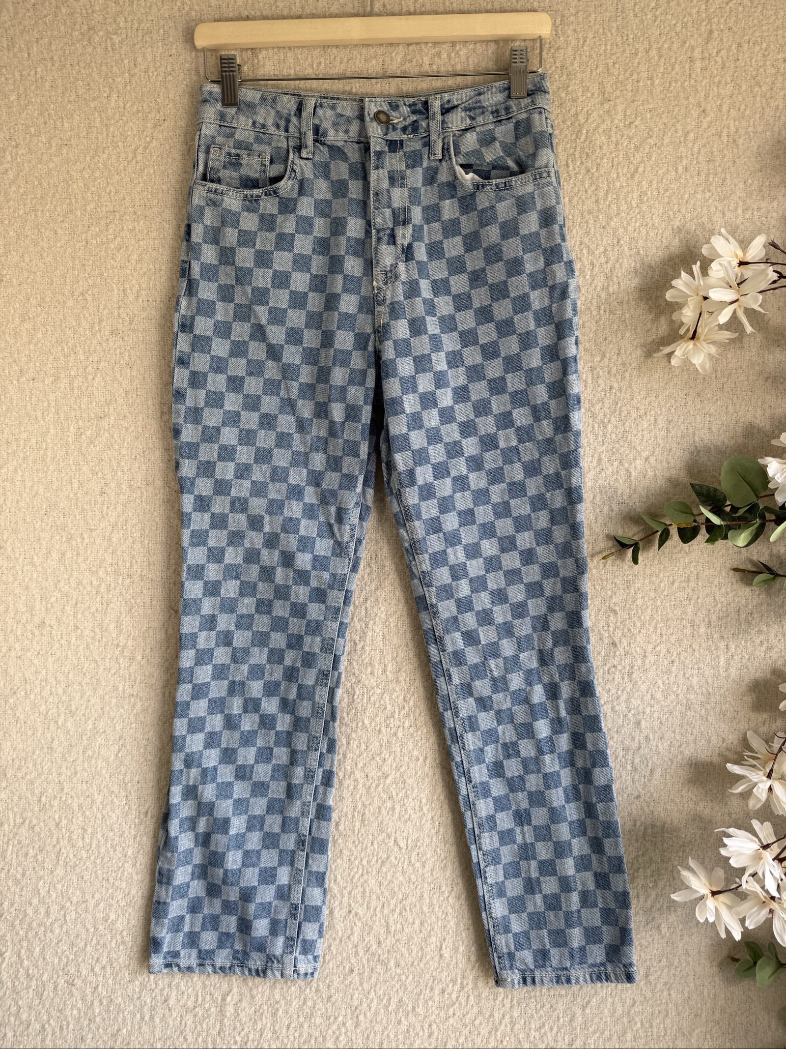 Stradivaruis Blue Checkered Denim Jeans Size 8 Classic Casual Style Bundle Multibuy Discount