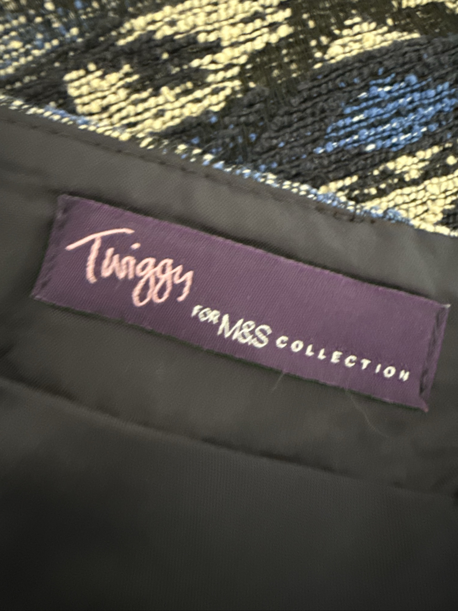 Twiggy for M&S Blue Mix Patterned Cotton Blend Jacket Size 16 Lined Stylish