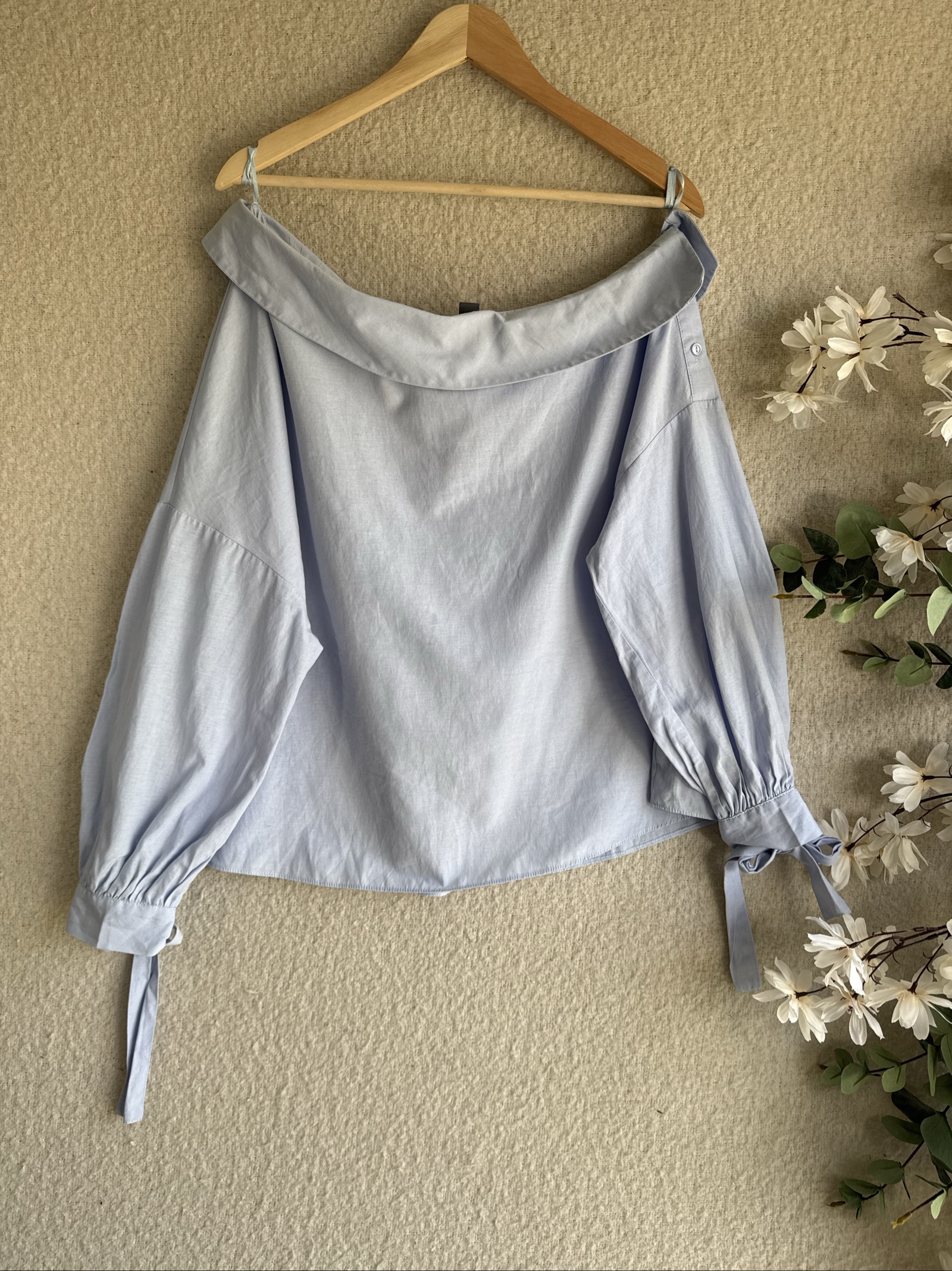 Primark Light Blue Off Shoulder Shirt Top Size 20 Stylish Casual Women's Blouse