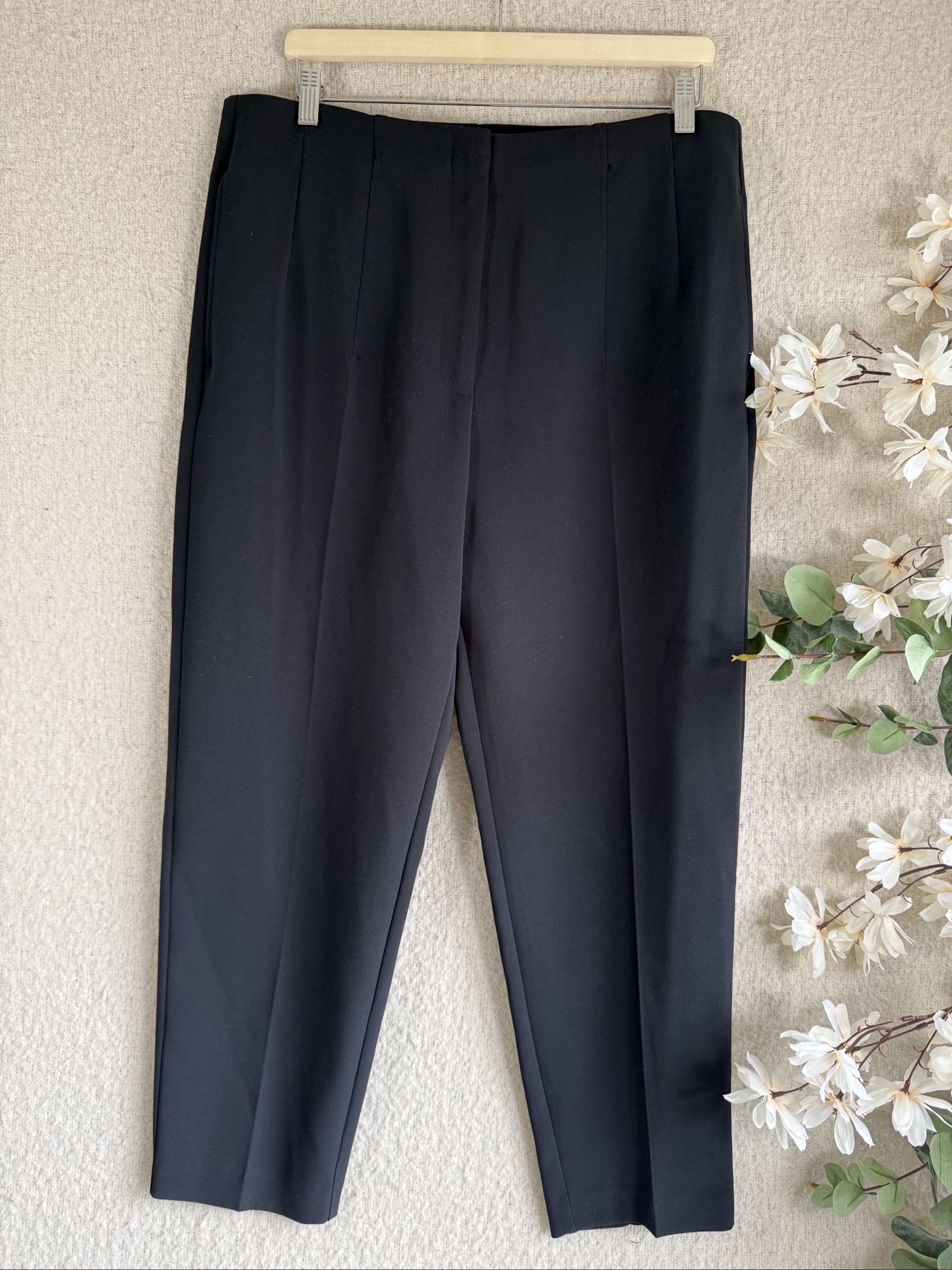 M&S Black Elegant Straight Leg Trousers Size 16 Regular Classic Fit