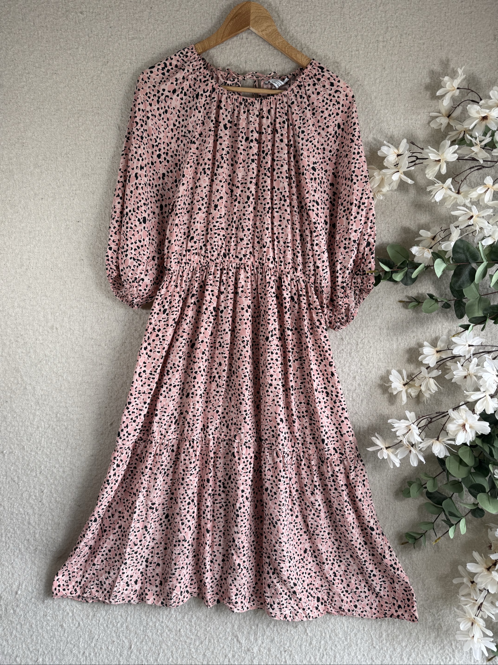 Stockholm Atelier Pink & Black Animal Print Midi Dress Size 12 Loose Fit