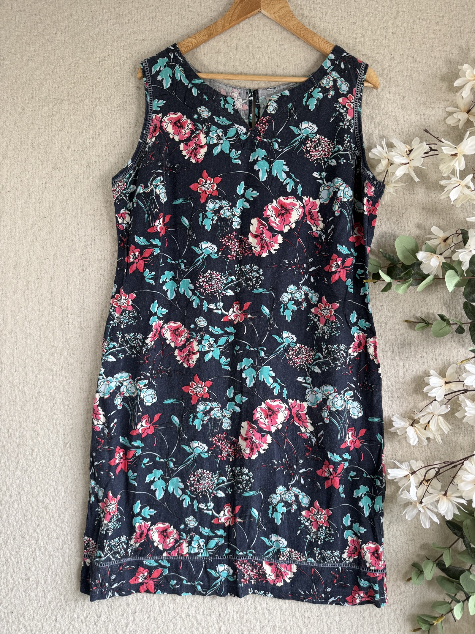 George Black & Pink Floral Print Sleeveless Shift Dress Size 16 Classic Summer Chic