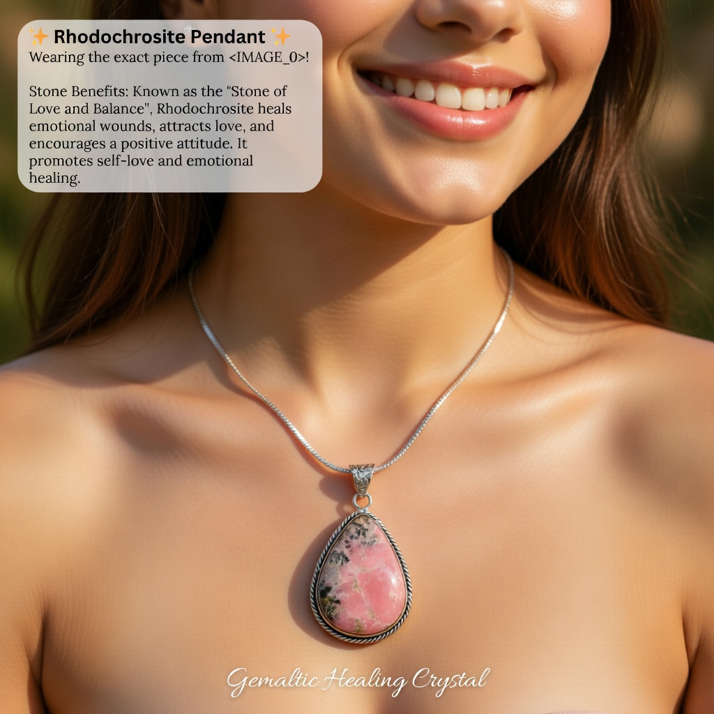 Rhodochrosite Drop Shape Pendant with Chain – 100% Pure Natural Certified Stone Pendant Necklace for Women & Girls