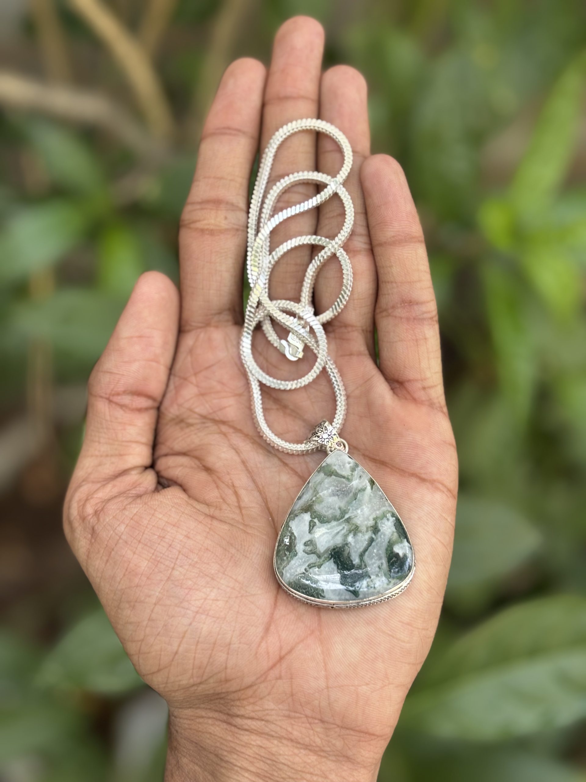 Tree Agate Drop Shape Pendant with Chain – 100% Pure Natural Certified Stone Pendant Necklace for Women & Girls image 2