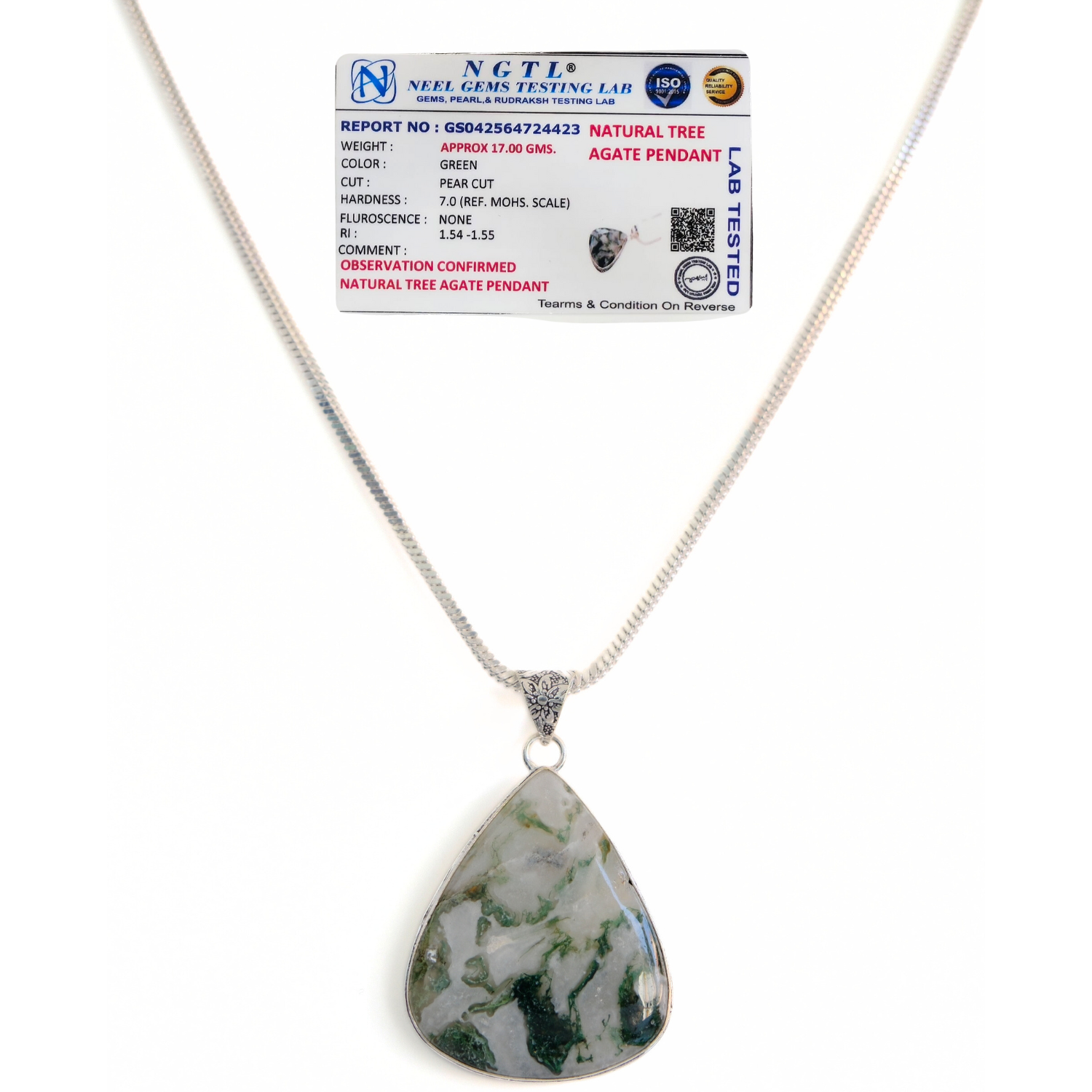 Tree Agate Drop Shape Pendant with Chain – 100% Pure Natural Certified Stone Pendant Necklace for Women & Girls image 3