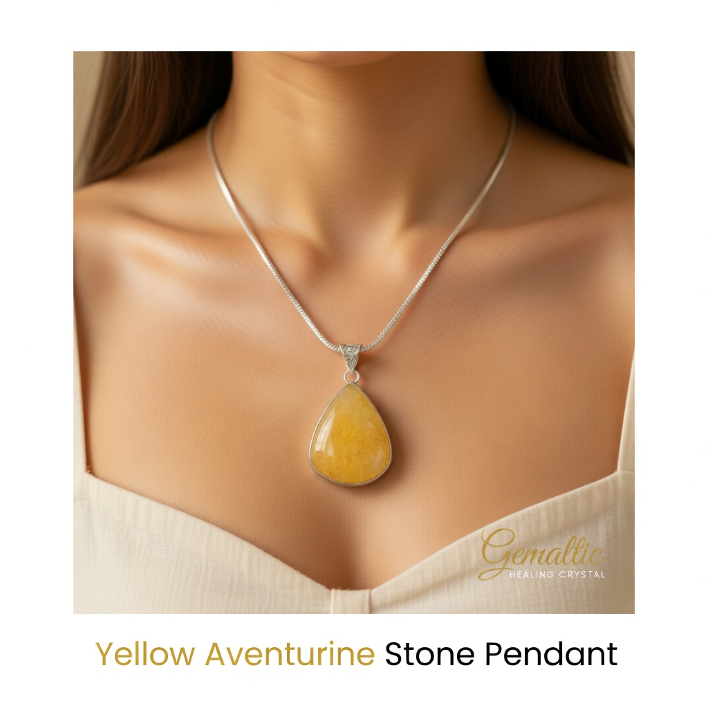 Yellow Aventurine Drop Shape Pendant with Chain – 100% Pure Natural Certified Stone Pendant Necklace for Women & Girls