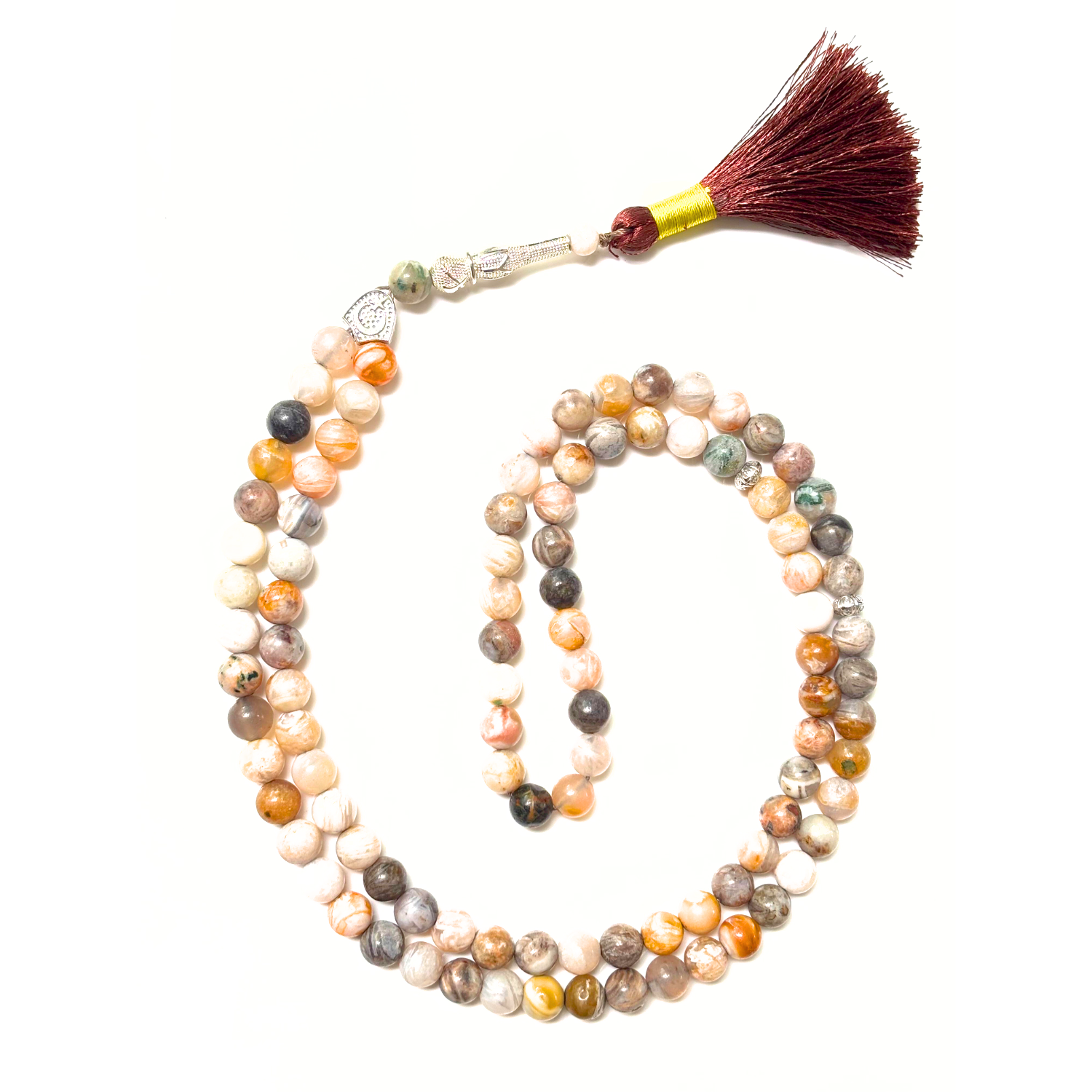 Bamboo Leaf Agate Tasbih 8MM 99+1 Beads – 100% Natural Certified Handmade Stone Tasbih
