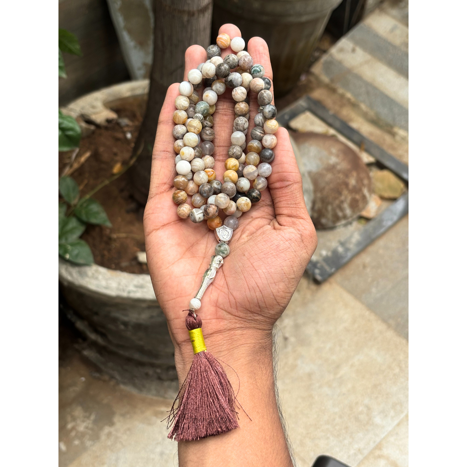 Bamboo Leaf Agate Tasbih 8MM 99+1 Beads – 100% Natural Certified Handmade Stone Tasbih image 2