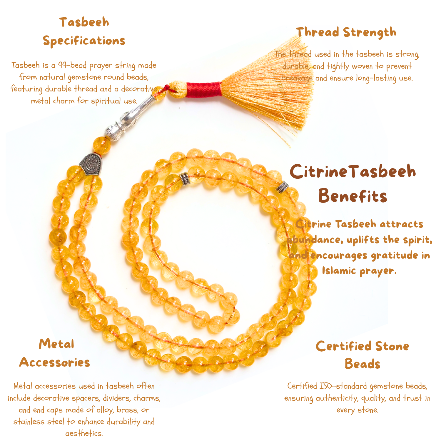 Citrine Tasbih 8MM 99+1 Beads – 100% Natural Certified Handmade Stone Tasbih image 3