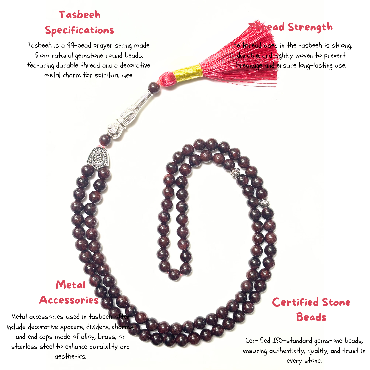 Garnet Tasbih 8MM 99+1 Beads – 100% Natural Certified Handmade Stone Tasbih image 3