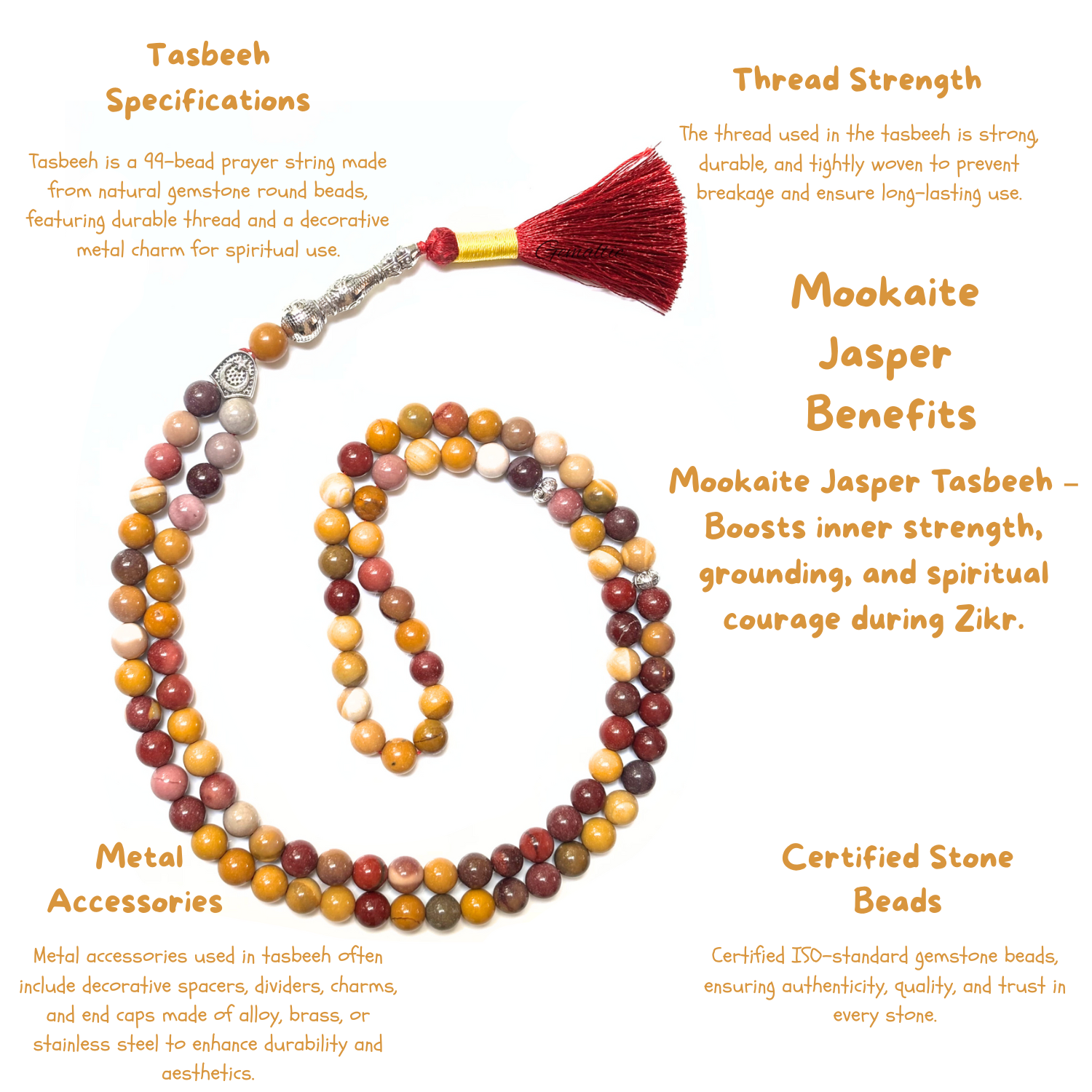 Mookaite Jasper Tasbih 8MM – 99+1 Beads | 100% Natural Certified Handmade Stone Tasbih image 3