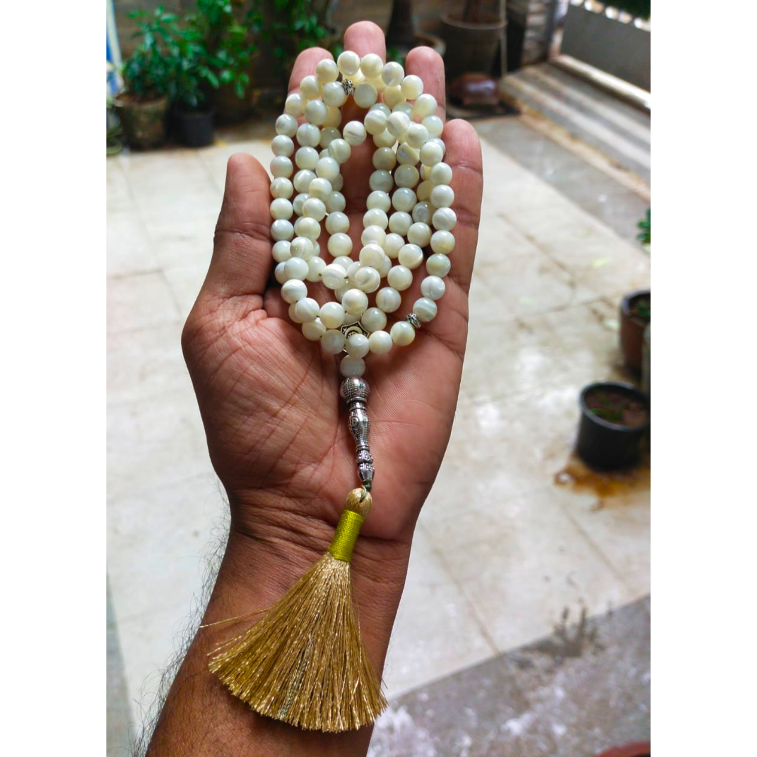 Mother of Pearl Tasbih 8MM – 99+1 Beads | 100% Natural Certified Handmade Stone Tasbih image 2