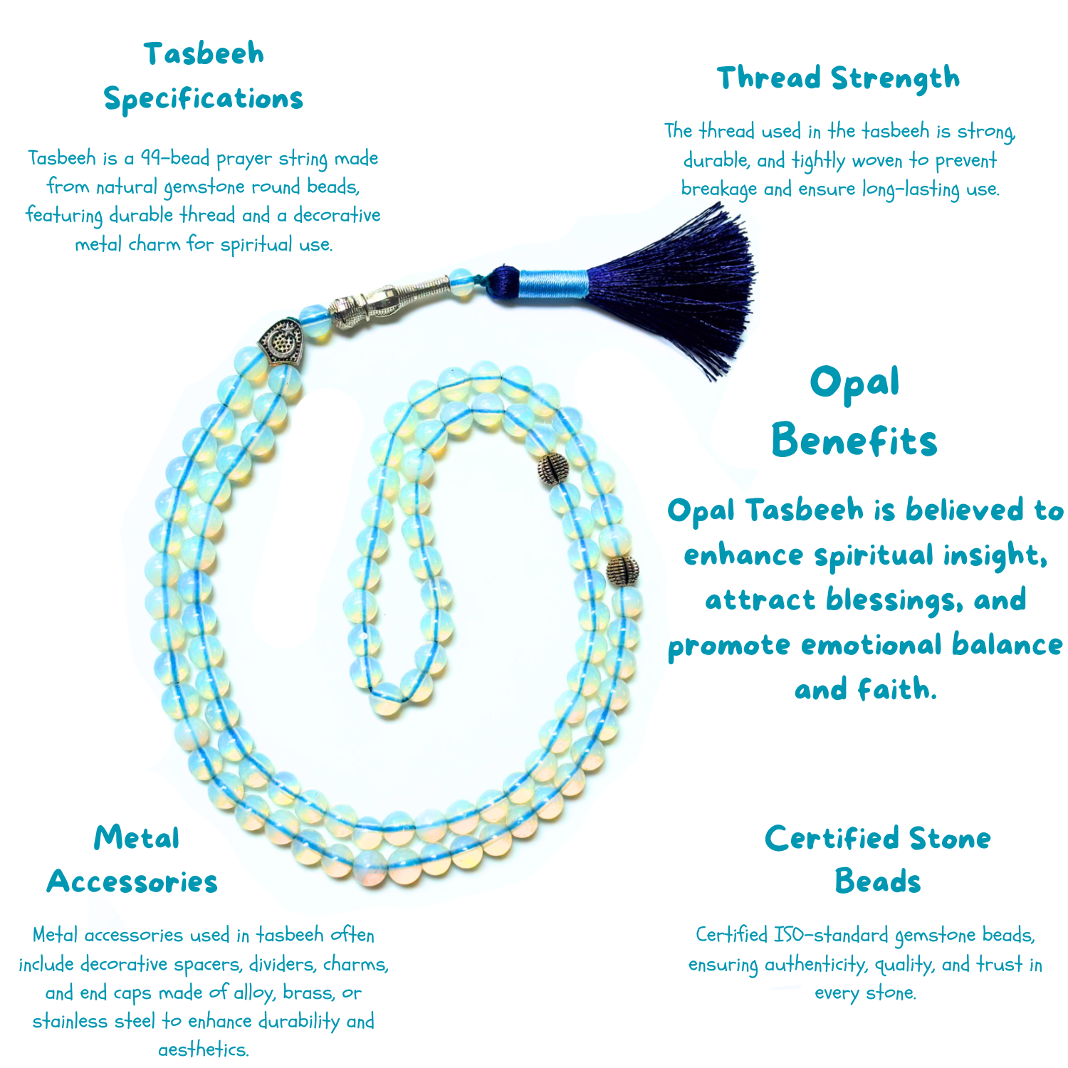Opal Tasbih 8MM – 99+1 Beads | 100% Natural Certified Handmade Stone Tasbih image 3