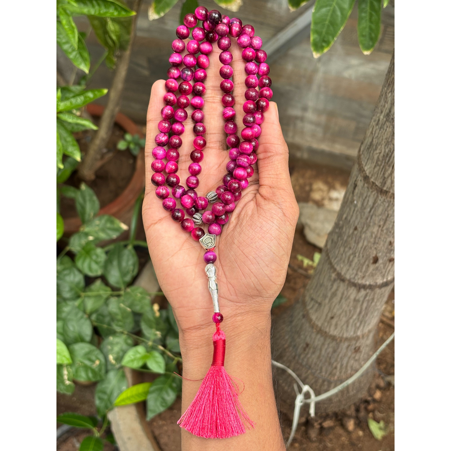 Pink Tiger Eye Tasbih 8MM – 99+1 Beads | 100% Natural Certified Handmade Stone Tasbih image 2